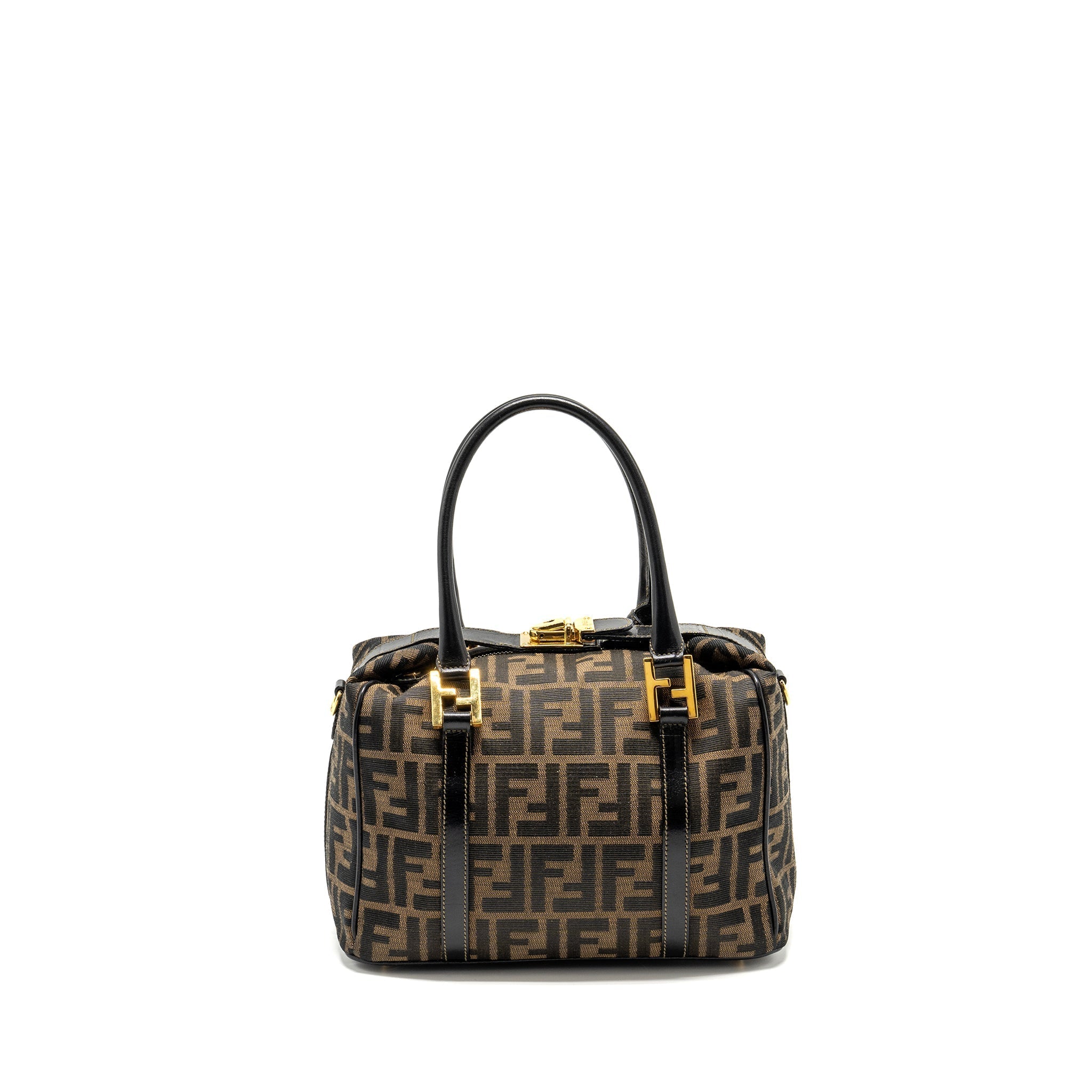 FENDI VINTAGE HANDLE BOWLING BAG CANVAS BROWN GHW