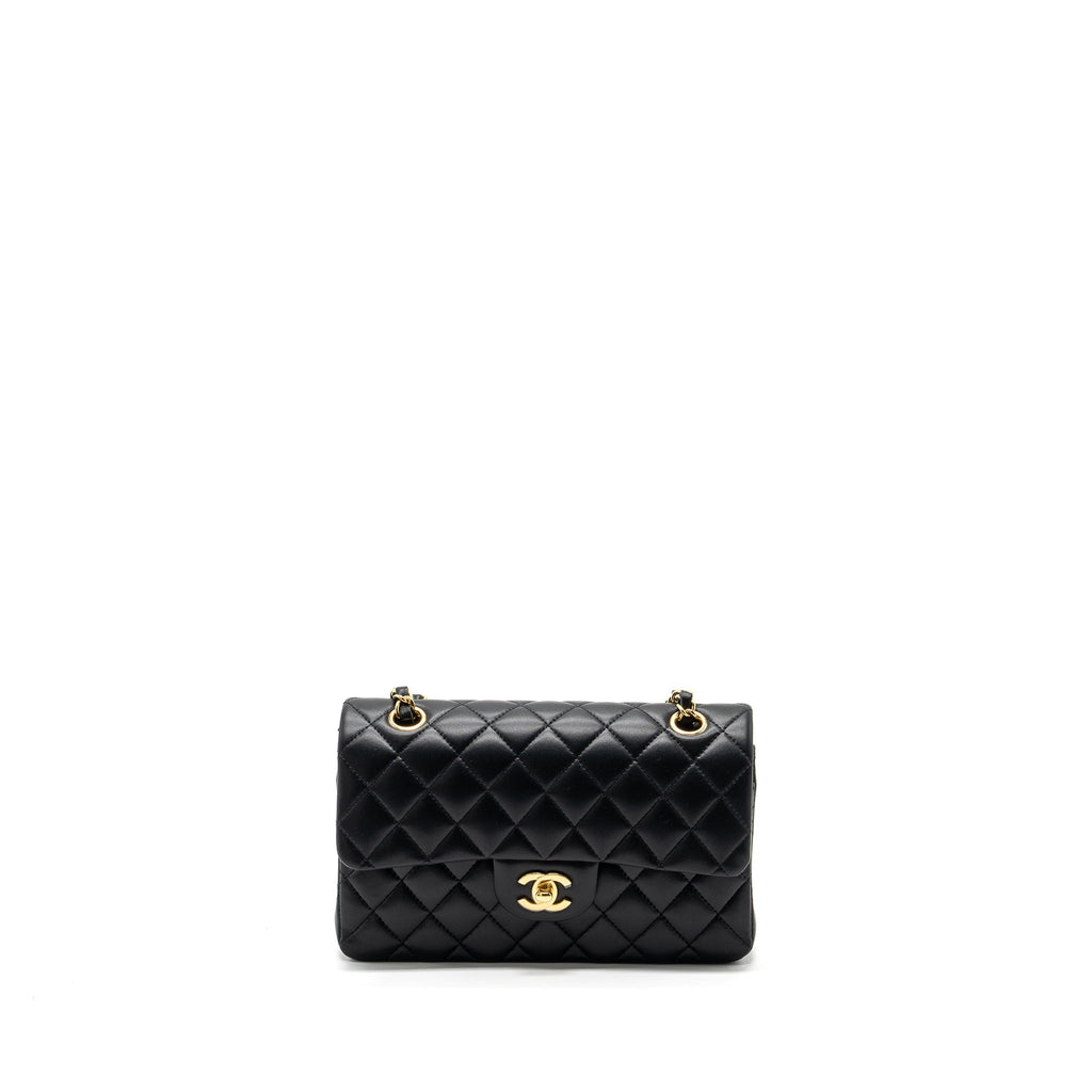 CHANEL SMALL CLASSIC DOUBLE FLAP LAMBSKIN BLACK GHW (MICROCHIP)