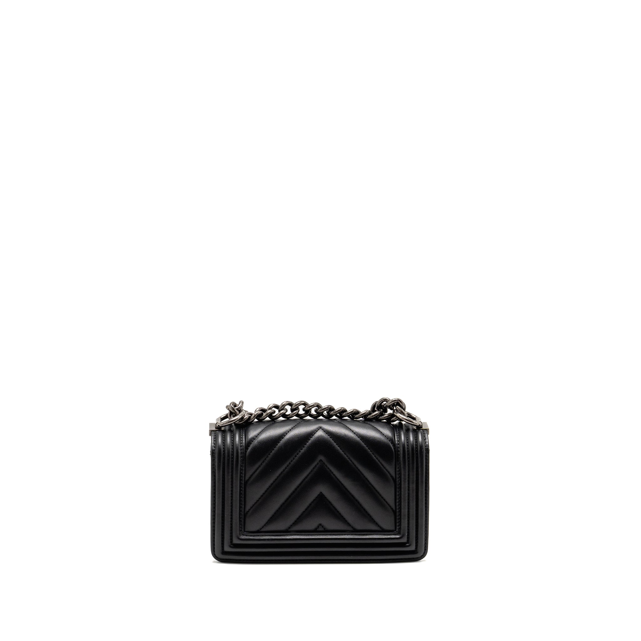 CHANEL SMALL BOY BAG LAMBSKIN BLACK RUTHENIUM SHW