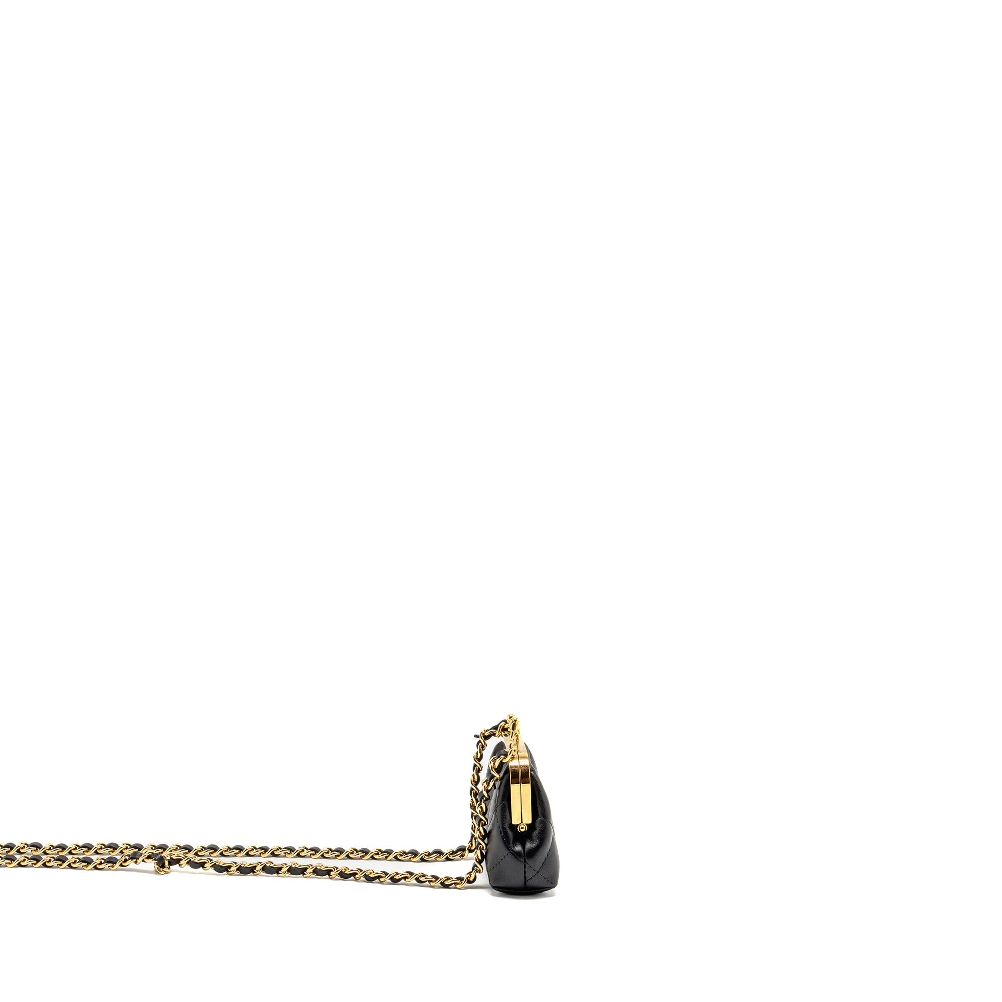 CHANEL 23P MINI COIN PURSE WITH CHAIN CALFSKIN BLACK LGHW(MICROCHIP)