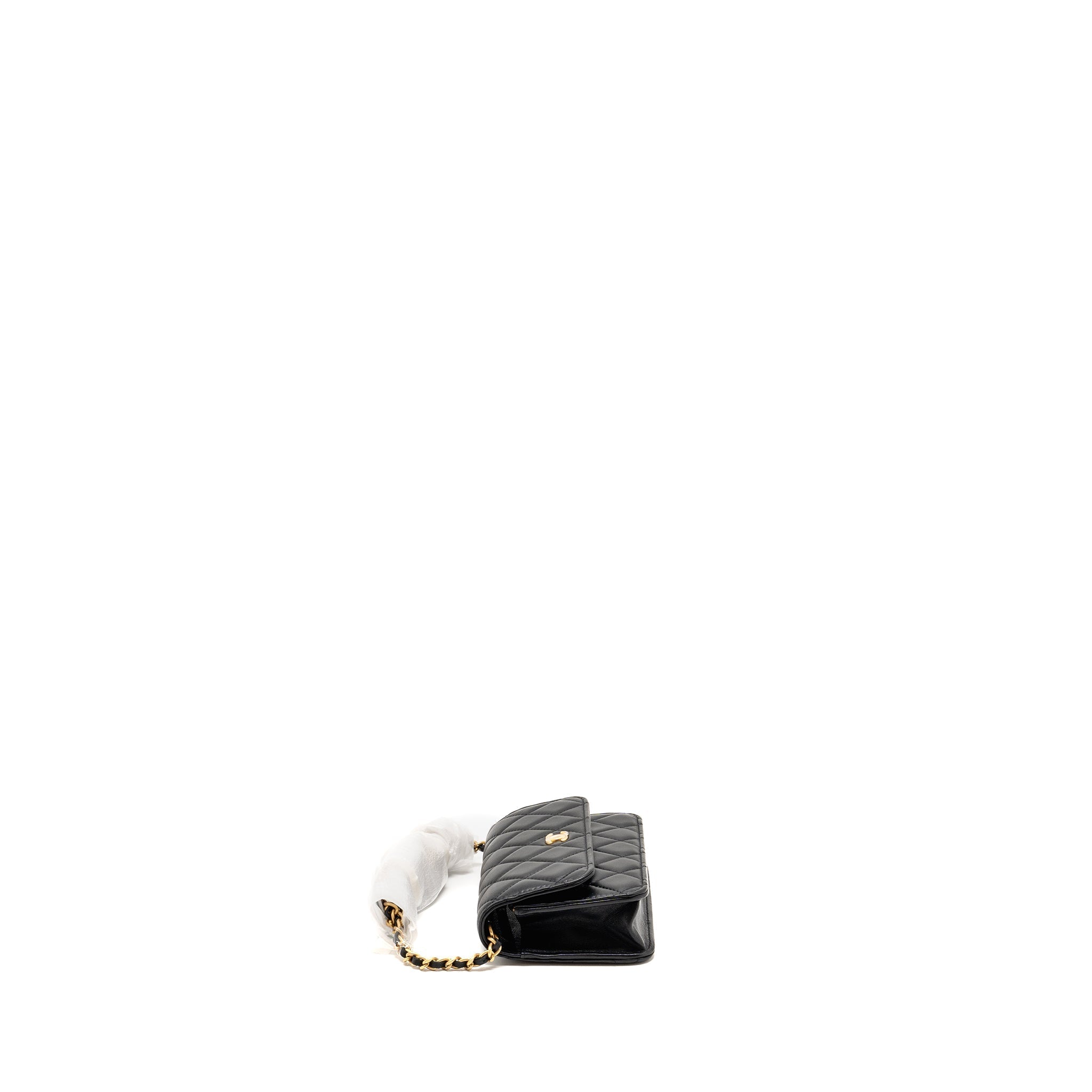 CHANEL PEARL CRUSH MINI FLAP WALLET WITH CHAIN LAMBSKIN BLACK GHW (MICROCHIP)