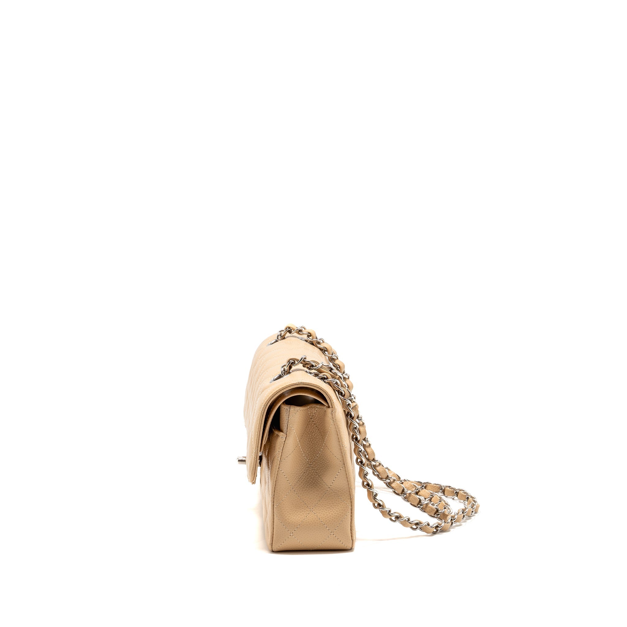 CHANEL SMALL CLASSIC DOUBLE FLAP BAG CAVIAR BEIGE SHW (MICROCHIP) (Copy)
