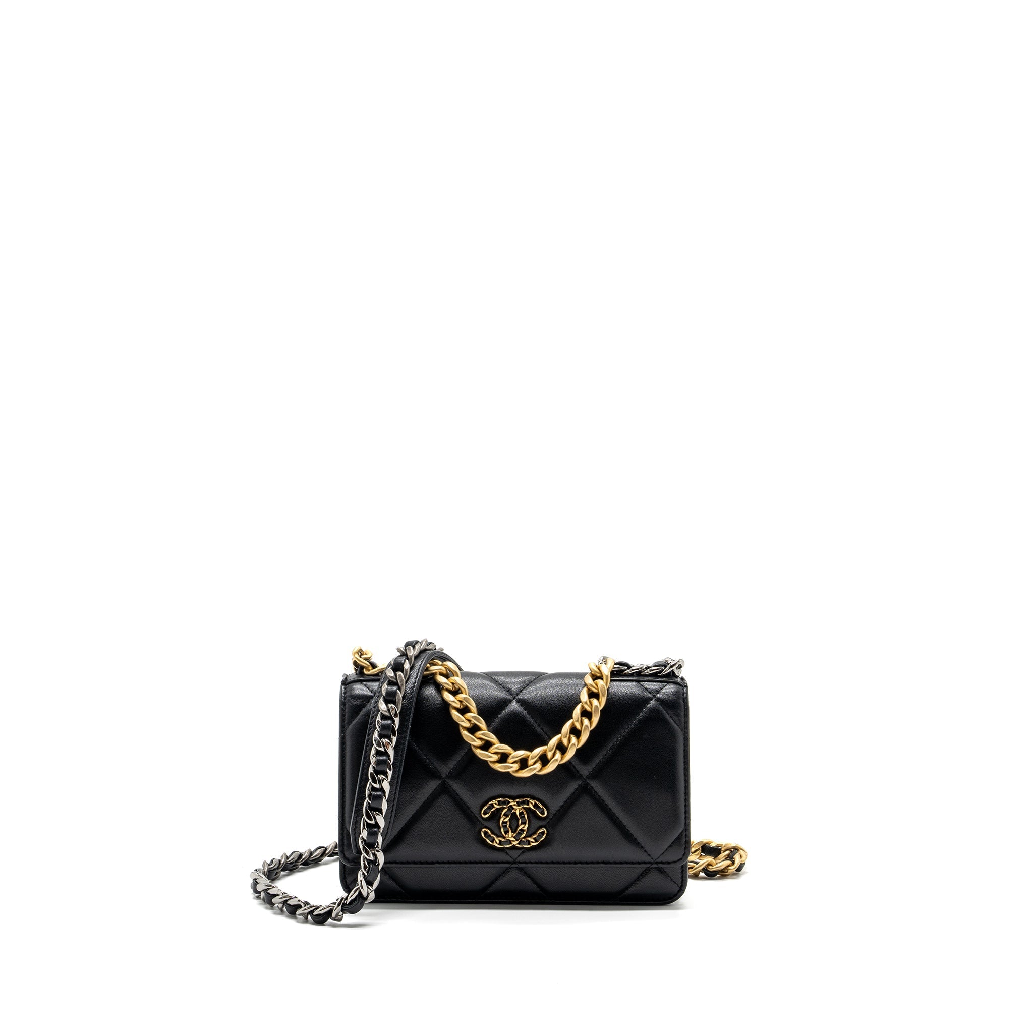 CHANEL 19 WALLET ON CHAIN LAMBSKIN BLACK MULTICOLOR HARDWARE (MICROCHIP)