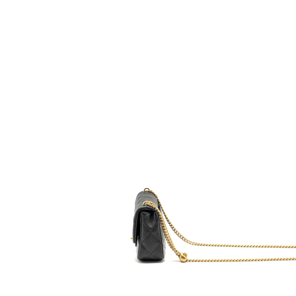 CHANEL COCO LOVE FLAP BAG ADJUSTABLE CHAIN CAVIAR BLACK GHW (MICROCHIP)