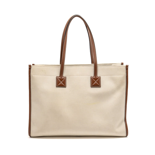 BURBERRY MEDIUM FREYA TOTE CANVAS/LEATHER NATURAL/TAN GHW