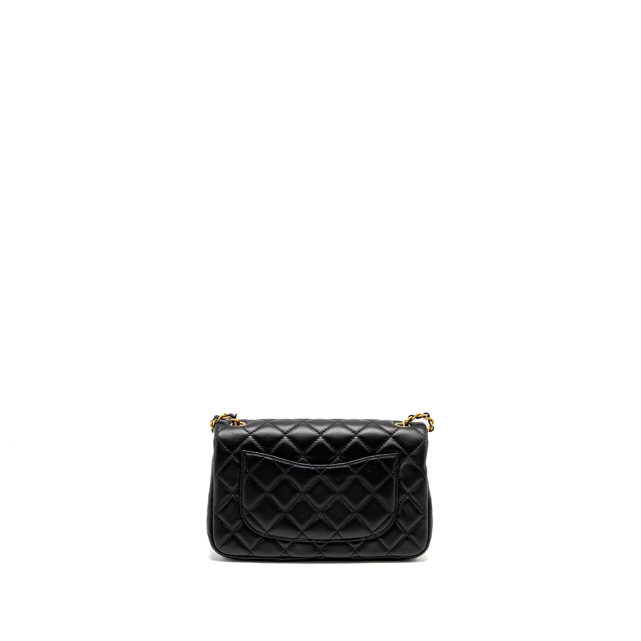 CHANEL PEARL CRUSH MINI RECTANGULAR FLAP BAG LAMBSKIN BLACK GHW (MICROCHIP)