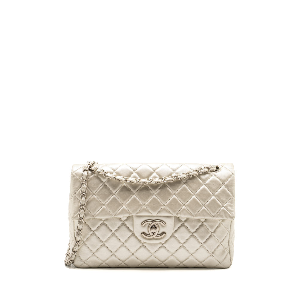 CHANEL CLASSIC QUILTED FLAP BAG LAMBSKIN METALLIC PALE GOLD SHW