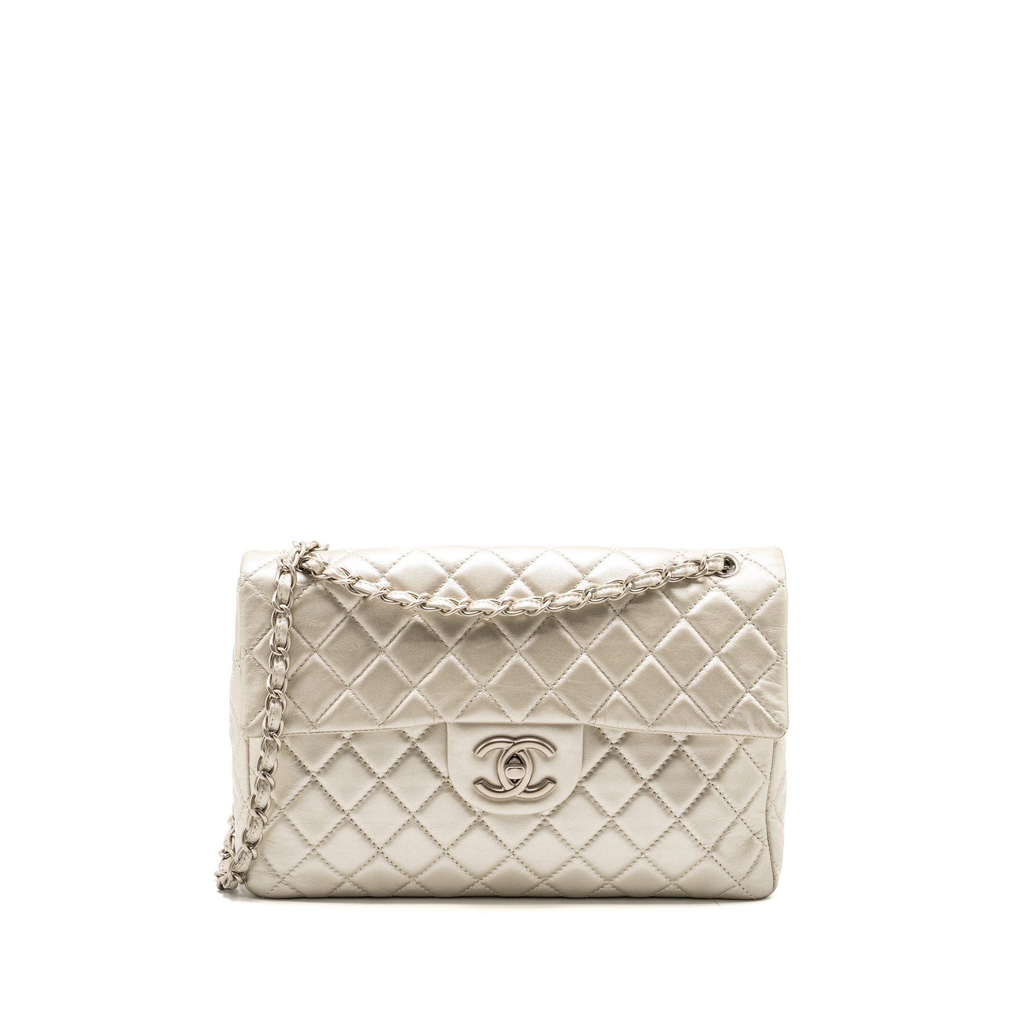 CHANEL CLASSIC QUILTED FLAP BAG LAMBSKIN METALLIC PALE GOLD SHW