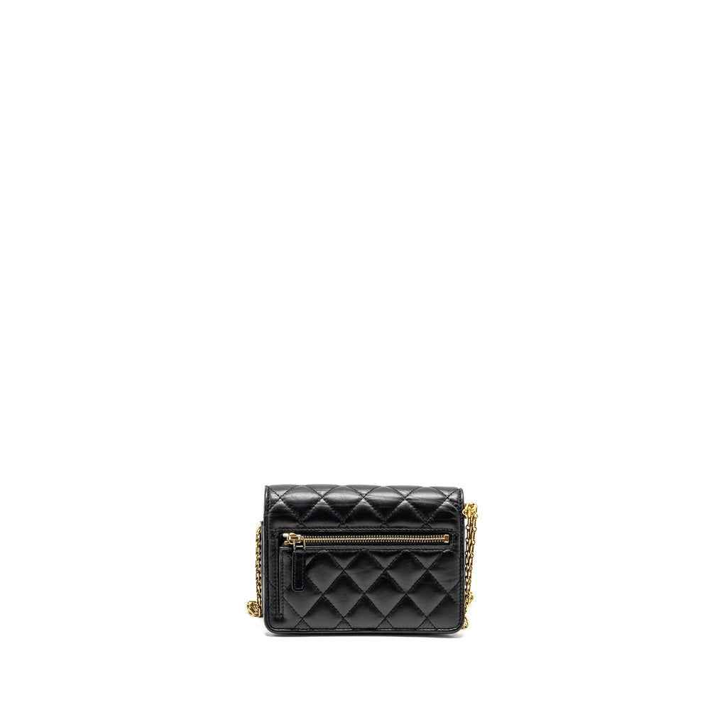 CHANEL MINI 2.55 REISSUE WALLET ON CHAIN AGED CALFSKIN BLACK GHW (MICROCHIP)