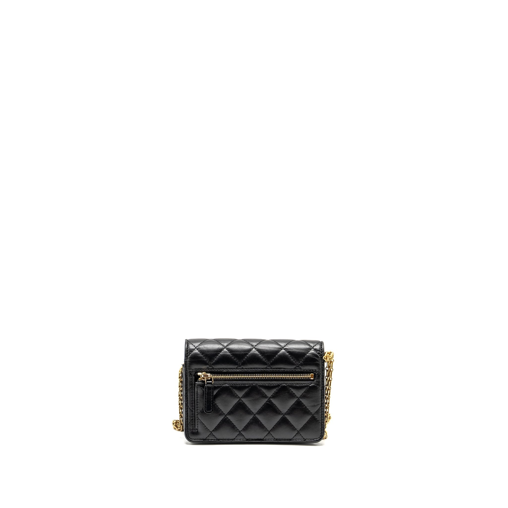 CHANEL MINI 2.55 REISSUE WALLET ON CHAIN AGED CALFSKIN BLACK GHW (MICROCHIP)