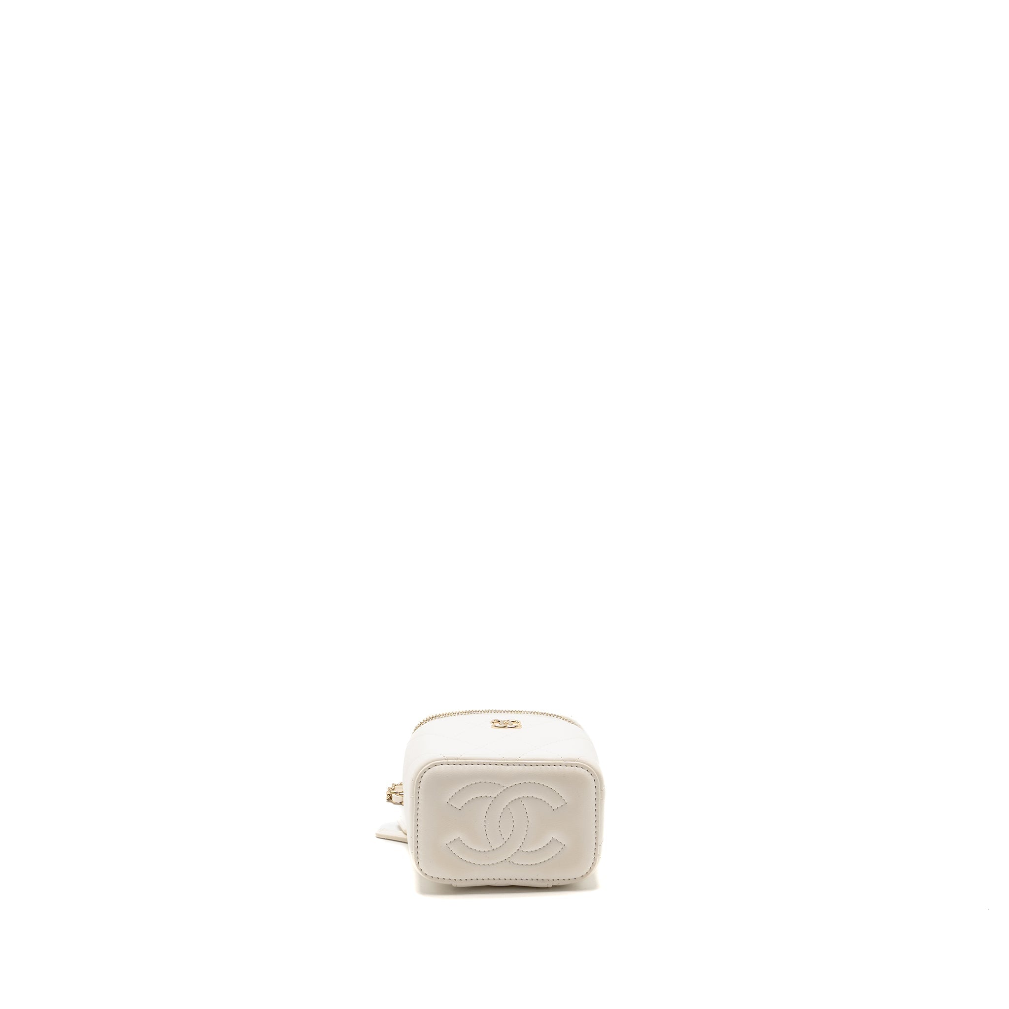 CHANEL PEARL CRUSH MINI VANITY WITH CHAIN LAMBSKIN WHITE LGHW (MICROCHIP)