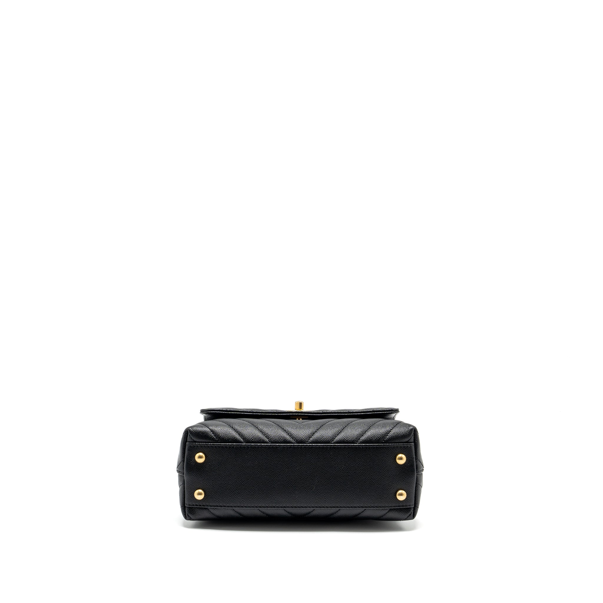 CHANEL SMALL COCO HANDLE CHEVRON CAVIAR WITH LIZARD EMBOSSED HANDLE BLACK/ BURGUNDY GHW
