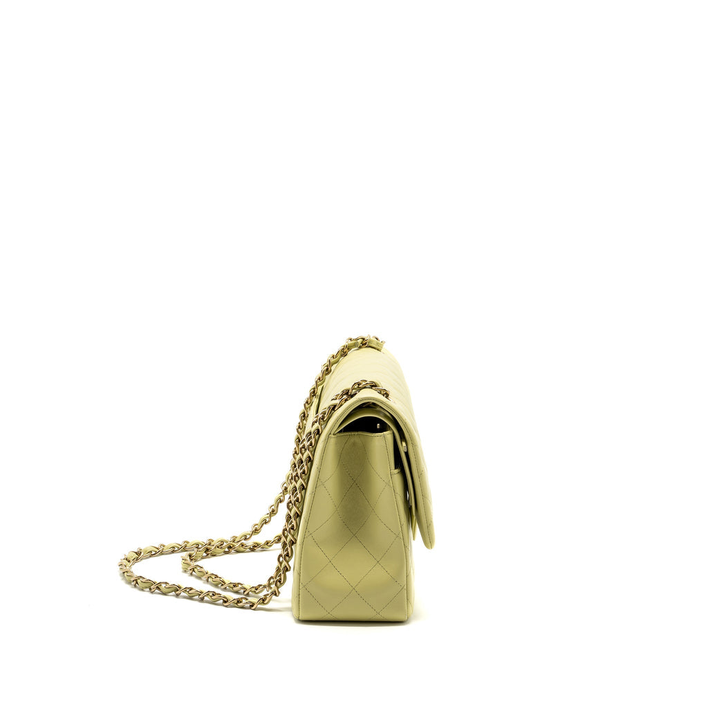CHANEL 23C JUMBO CLASSIC DOUBLE FLAP BAG LAMBSKIN LIGHT GREEN LGHW (MICROCHIP)