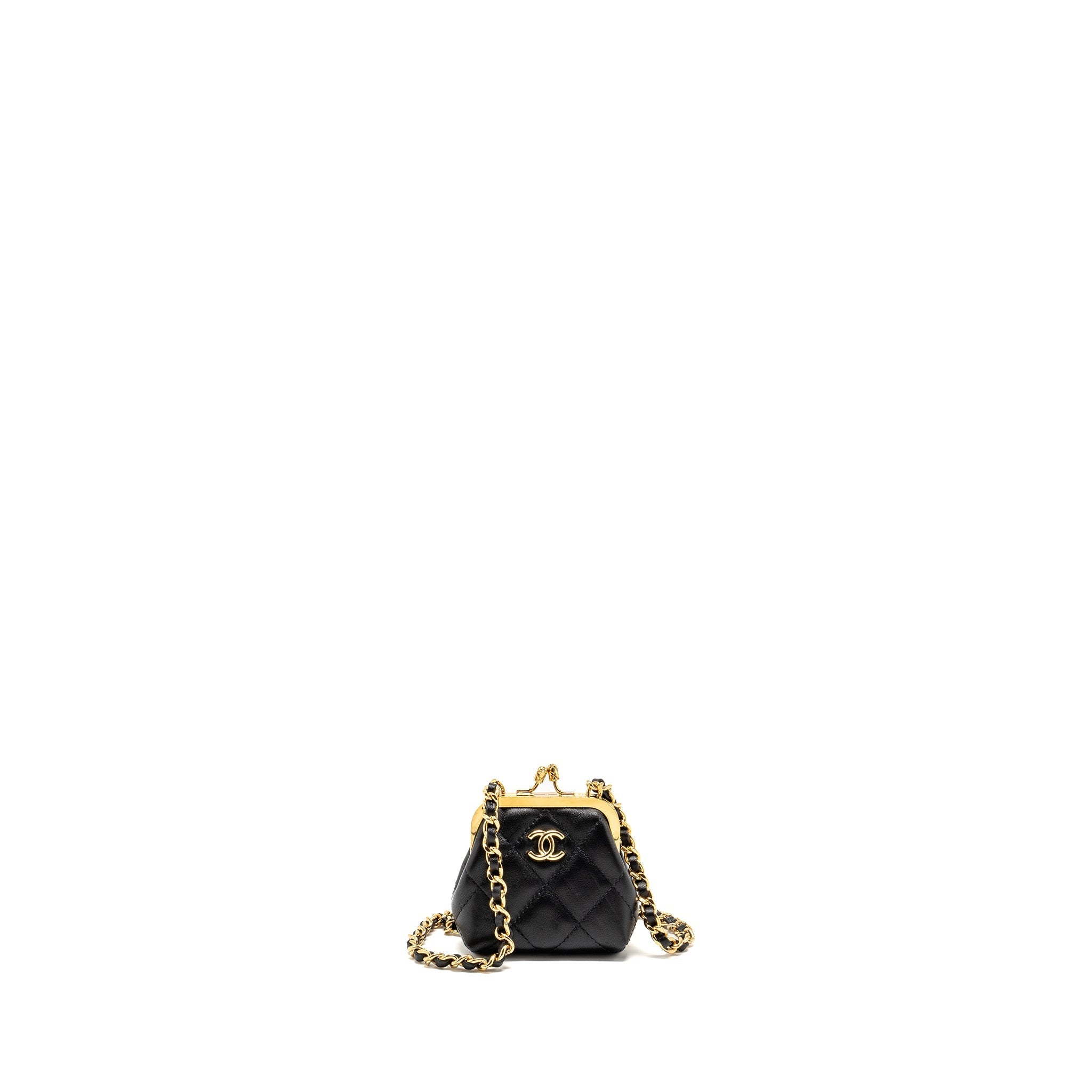 CHANEL 23P MINI COIN PURSE WITH CHAIN CALFSKIN BLACK LGHW(MICROCHIP)