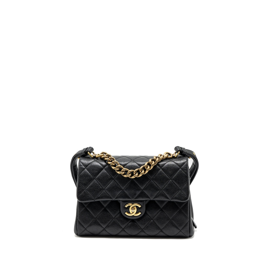CHANEL CHAINS HANDLE FLAP BAG LAMBSKIN BLACK GHW