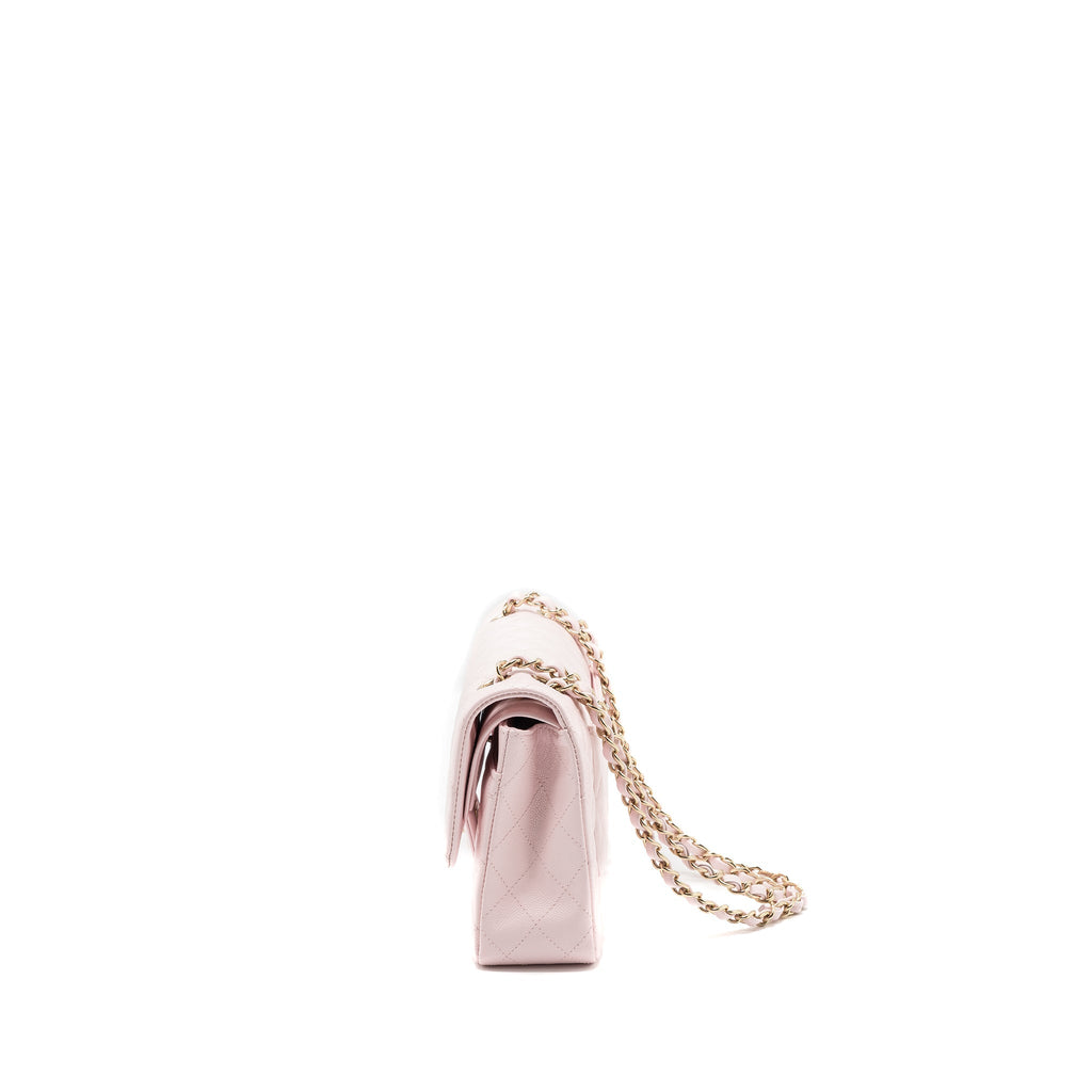 CHANEL MEDIUM CLASSIC DOUBLE FLAP BAG CAVIAR LIGHT PINK LGHW (MICROCHIP)