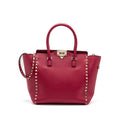 VALENTINO MEDIUM ROCKSTUD DOUBLE HANDLE TOP BAG CALFSKIN PINK LGHW