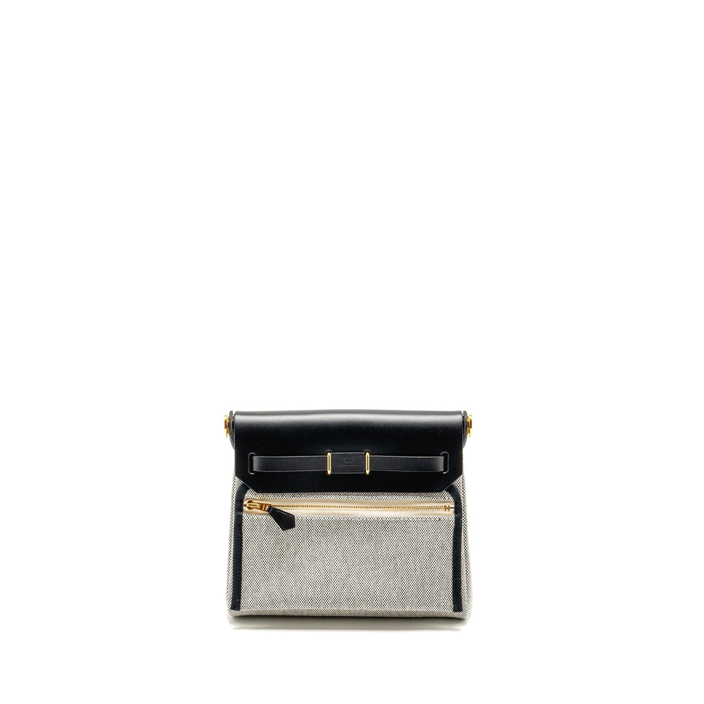 HERMES HERBAG MINI CANVAS/COWHIDE BLACK ECRU GHW