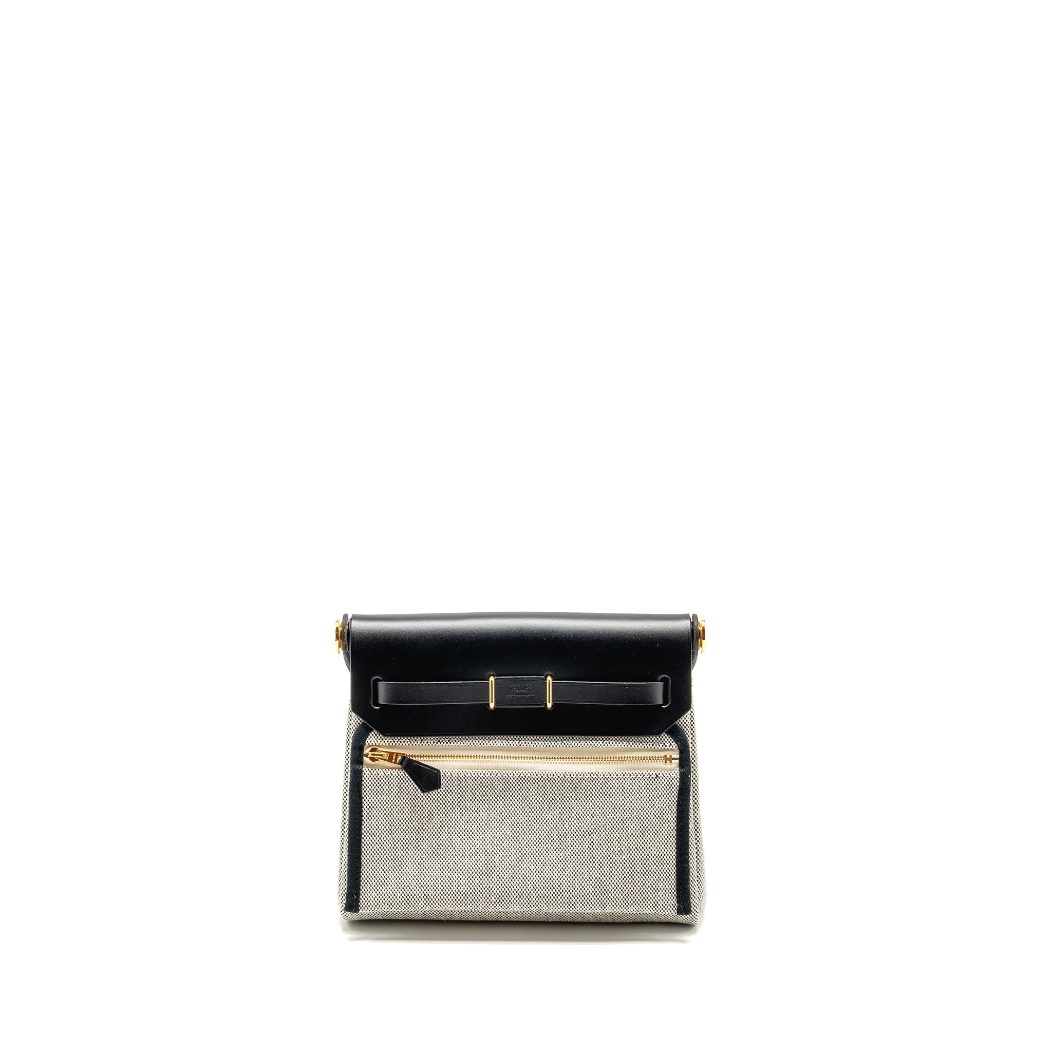HERMES HERBAG MINI CANVAS/COWHIDE BLACK ECRU GHW