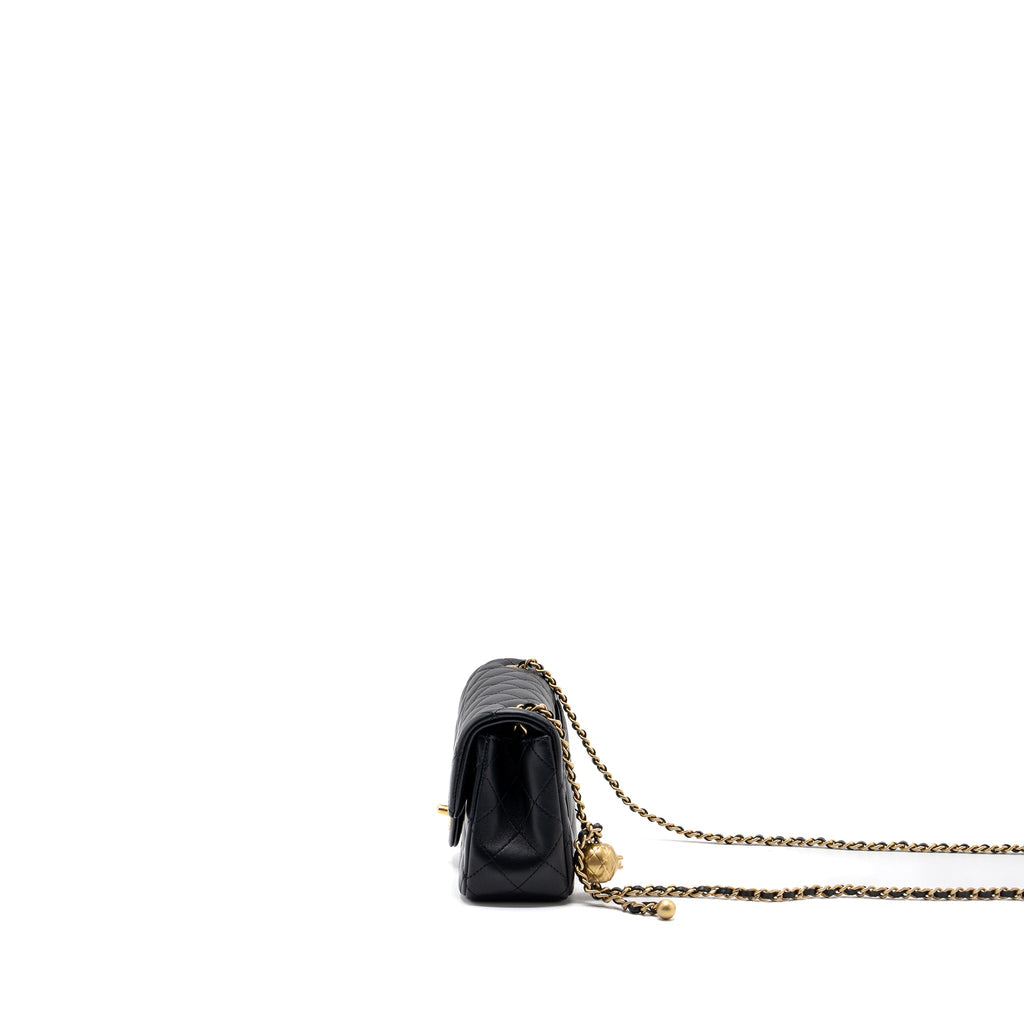 CHANEL 23K PEARL CRUSH MINI RECTANGULAR FLAP BAG LAMBSKIN BLACK GHW (MICROCHIP)