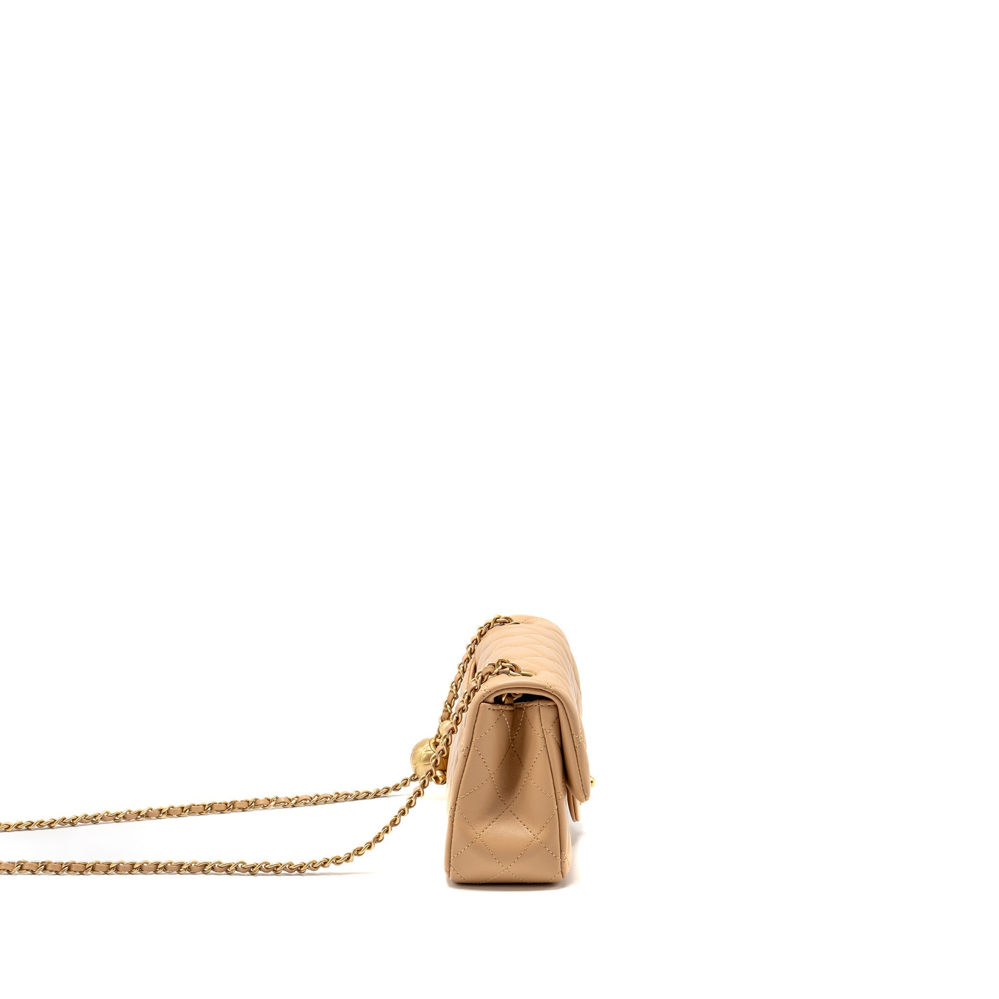 CHANEL PEARL CRUSH MINI RECTANGULAR FLAP BAG LAMBSKIN BEIGE GHW (MICROCHIP)