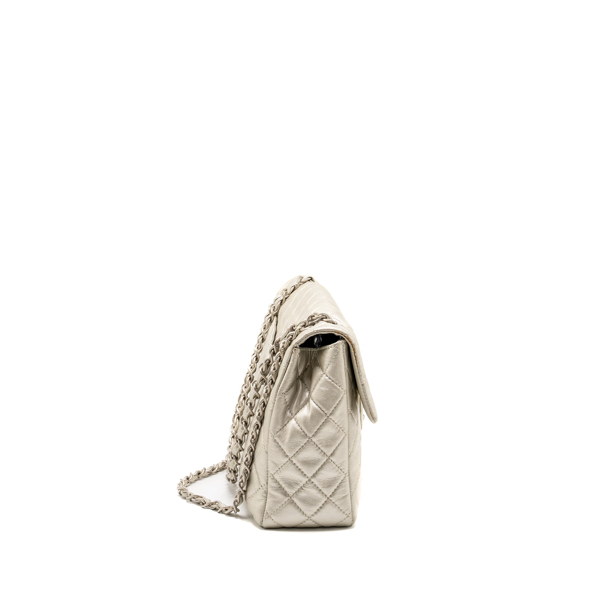 CHANEL CLASSIC QUILTED FLAP BAG LAMBSKIN METALLIC PALE GOLD SHW