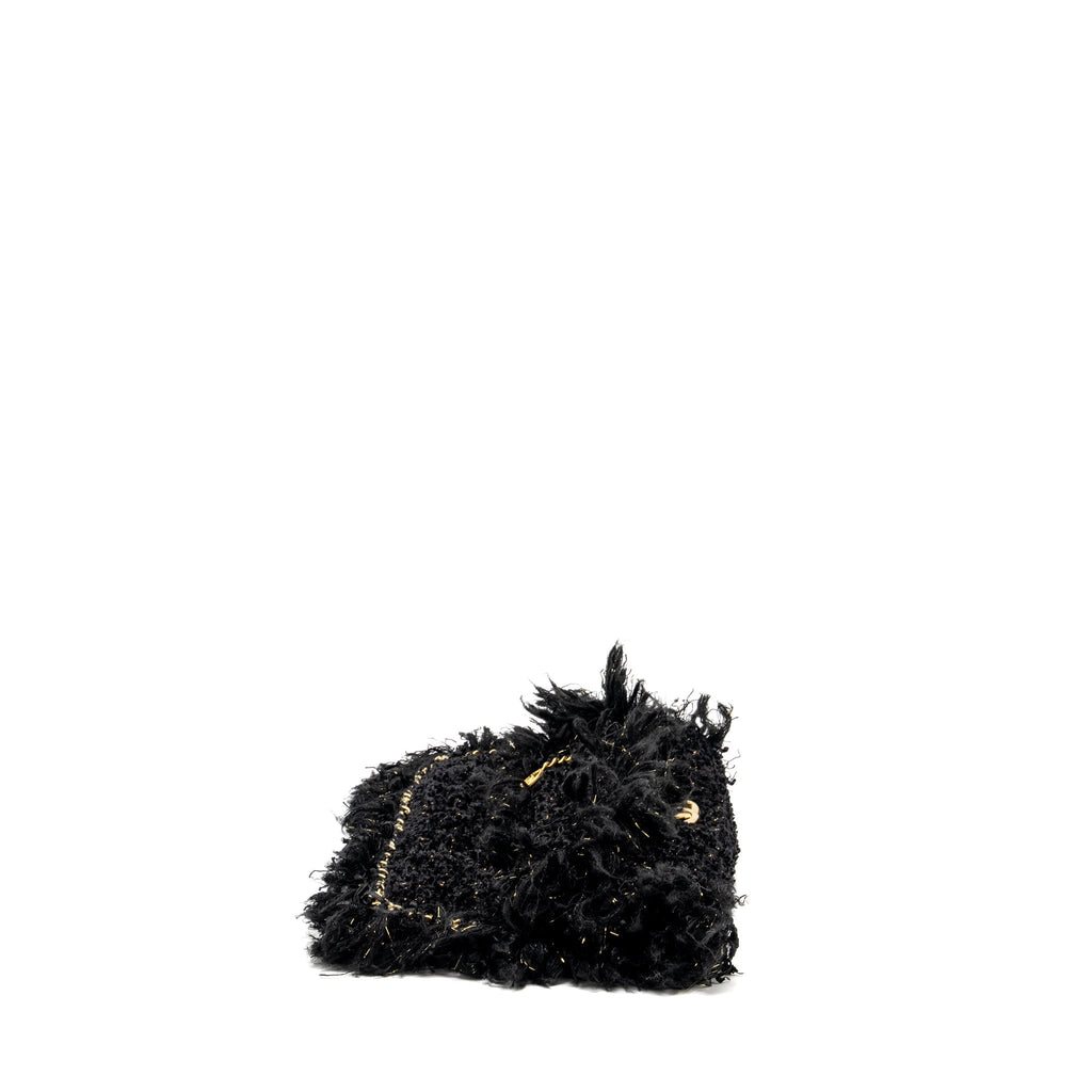CHANEL FRINGE PARIS COSMOPOLITE CLUTCH TWEED BLACK GHW