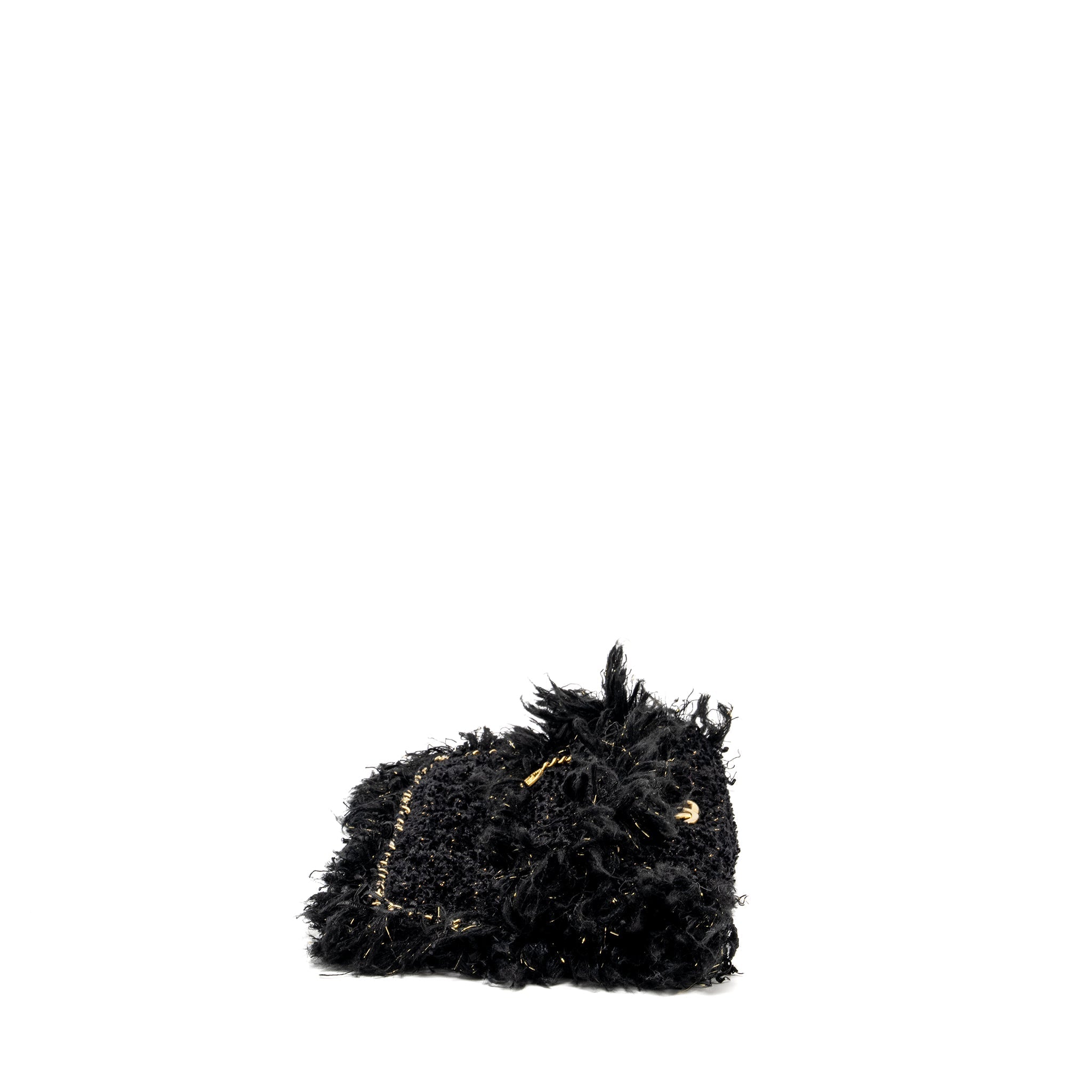 CHANEL FRINGE PARIS COSMOPOLITE CLUTCH TWEED BLACK GHW