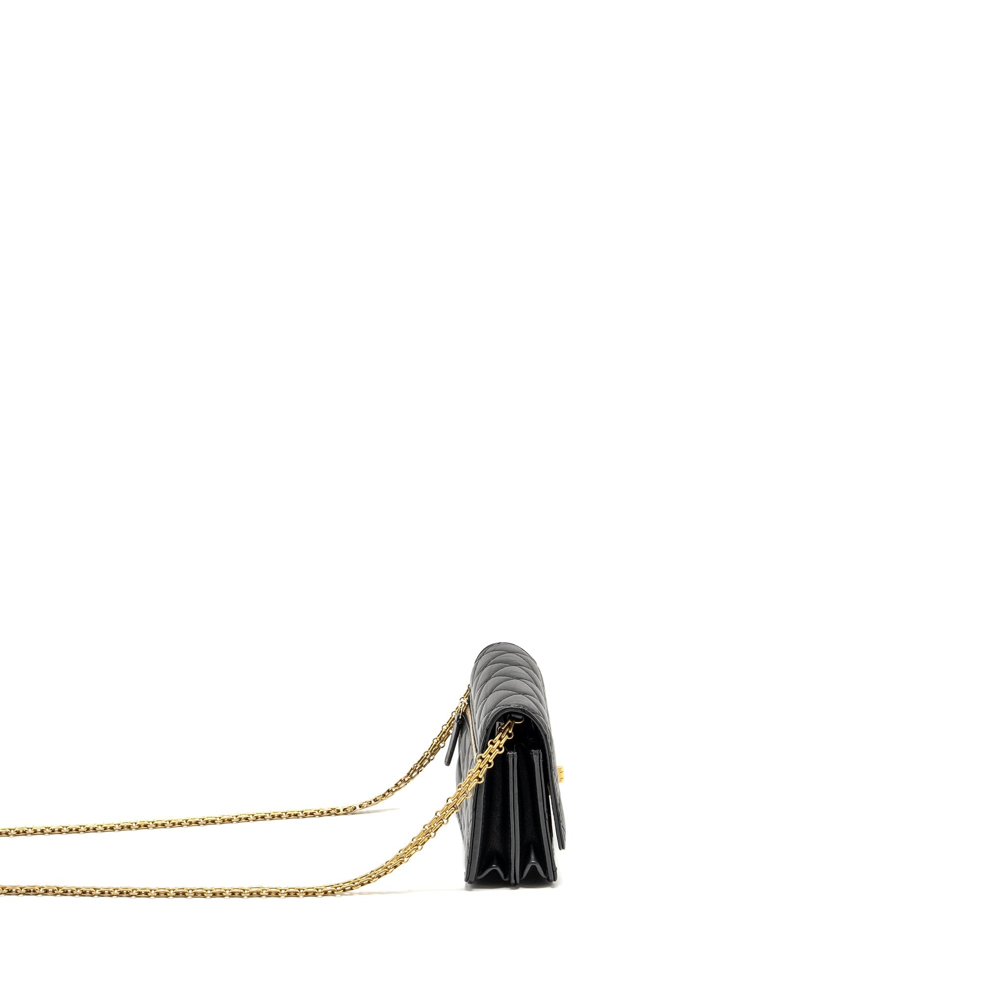 CHANEL MINI 2.55 REISSUE WALLET ON CHAIN AGED CALFSKIN BLACK GHW (MICROCHIP)