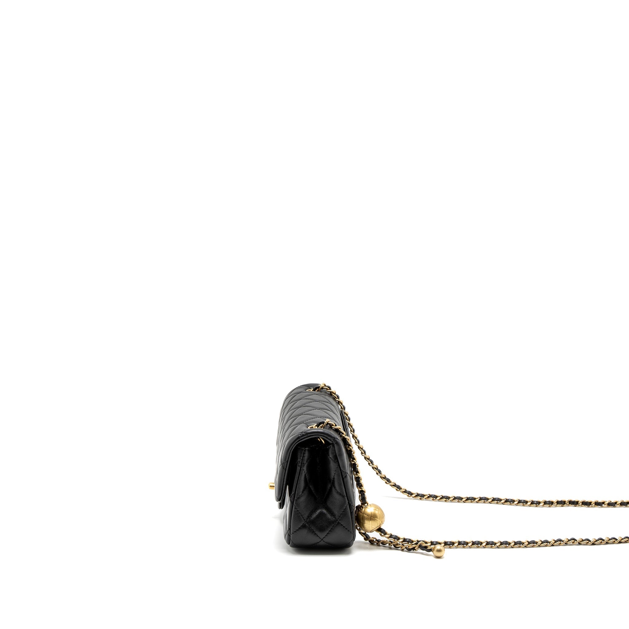 CHANEL PEARL CRUSH MINI RECTANGULAR LAMBSKIN BLACK BRUSHED GHW (MICROCHIP)
