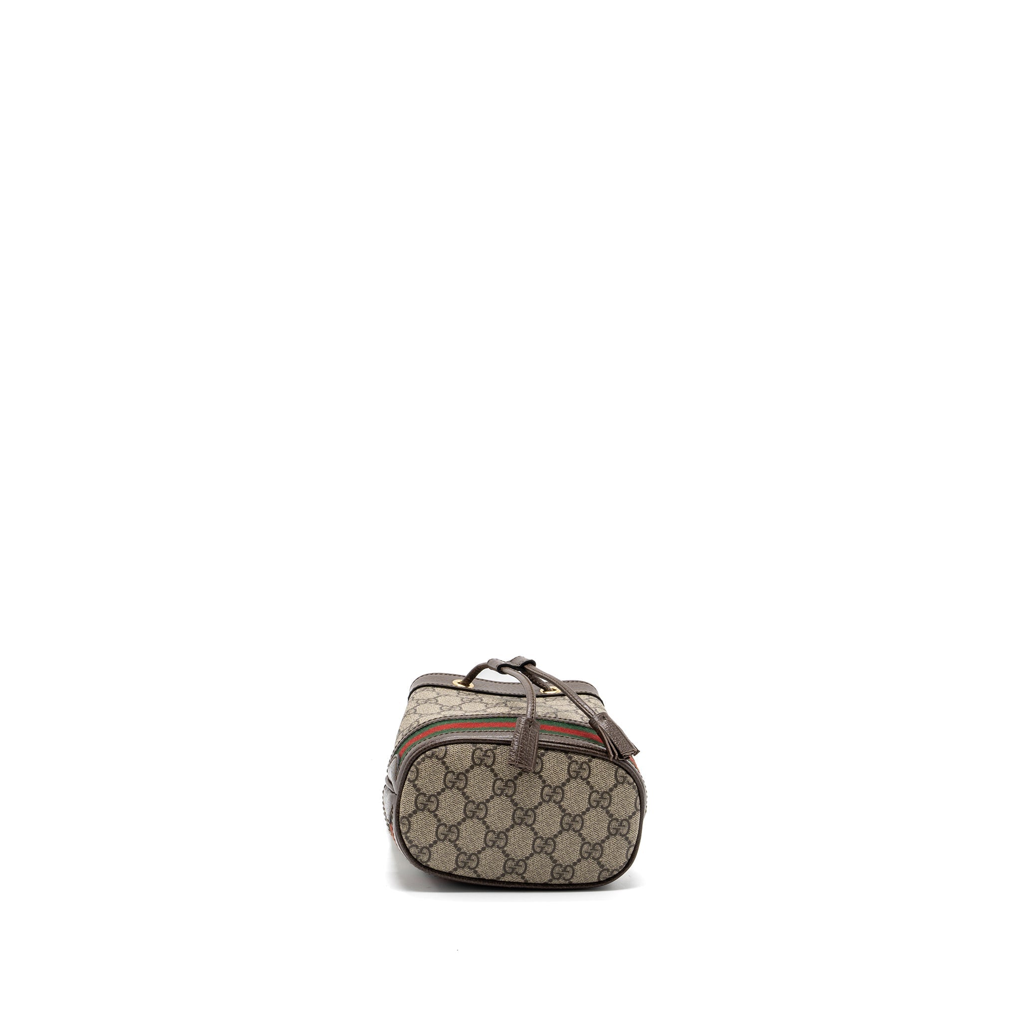 GUCCI OPHIDIA MINI GG BUCKET BAG BEIGE / EBONY GG SUPREME CANVAS GHW