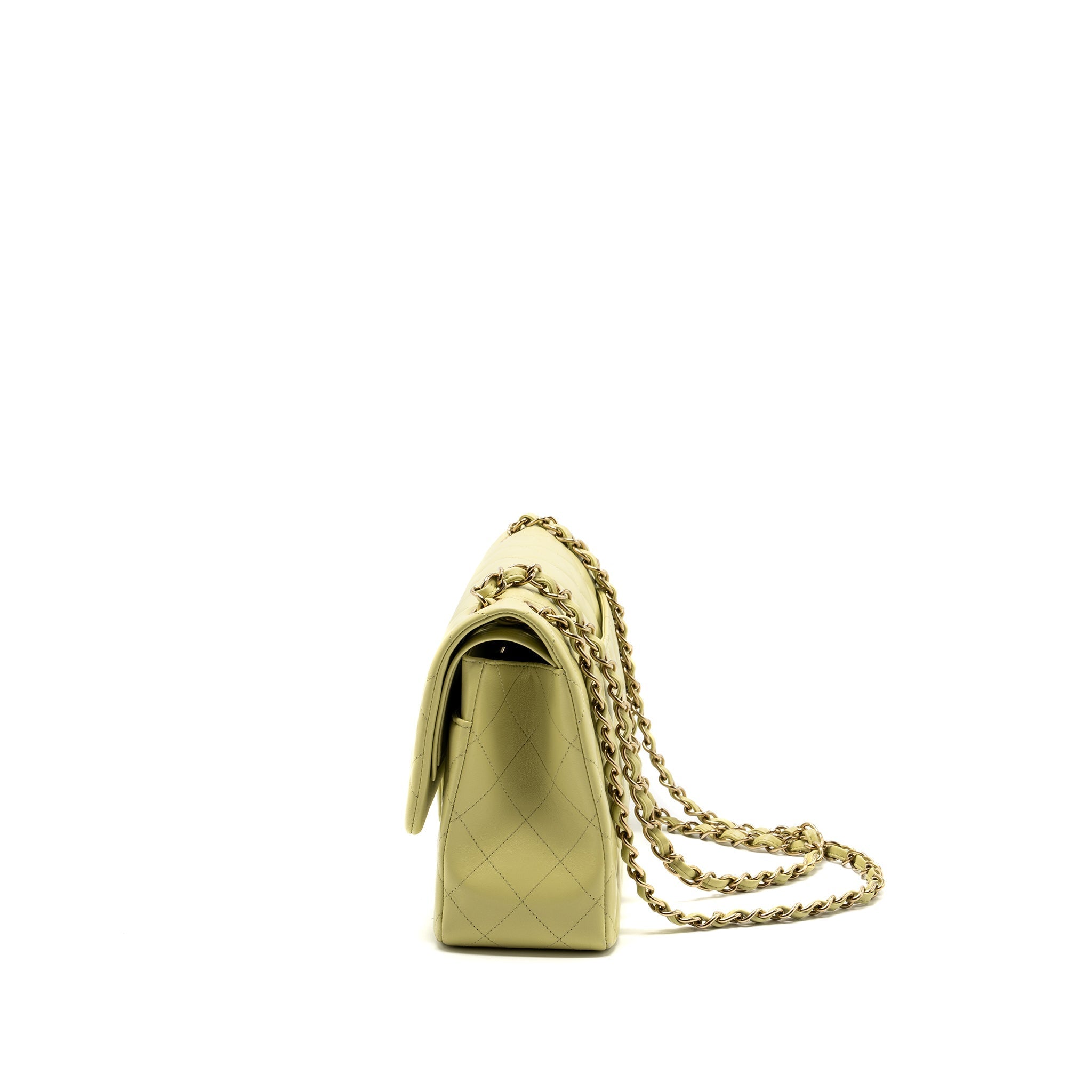 CHANEL 23C JUMBO CLASSIC DOUBLE FLAP BAG LAMBSKIN LIGHT GREEN LGHW (MICROCHIP)
