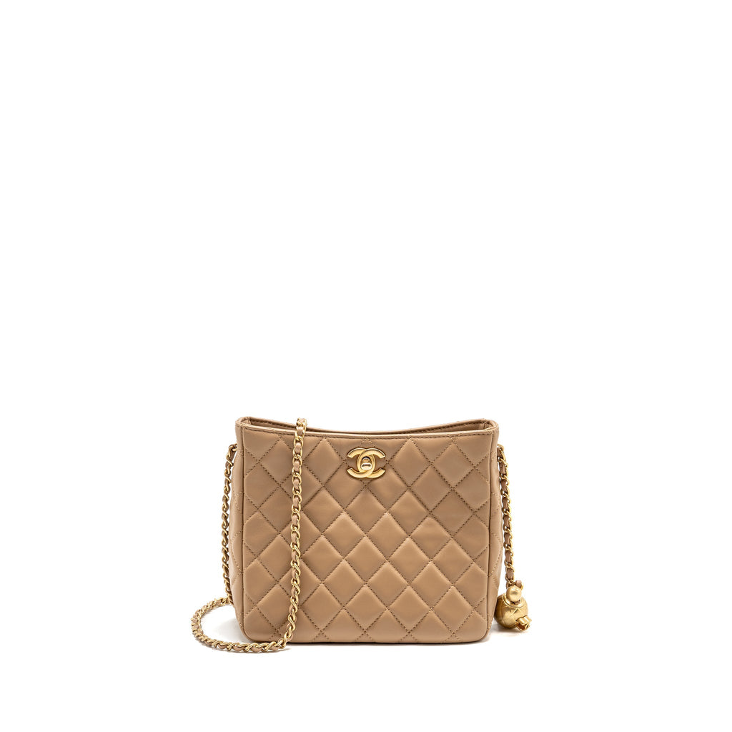 CHANEL PEARL CRUSH HOBO BAG LAMBSKIN BEIGE GHW (MICROCHIP)