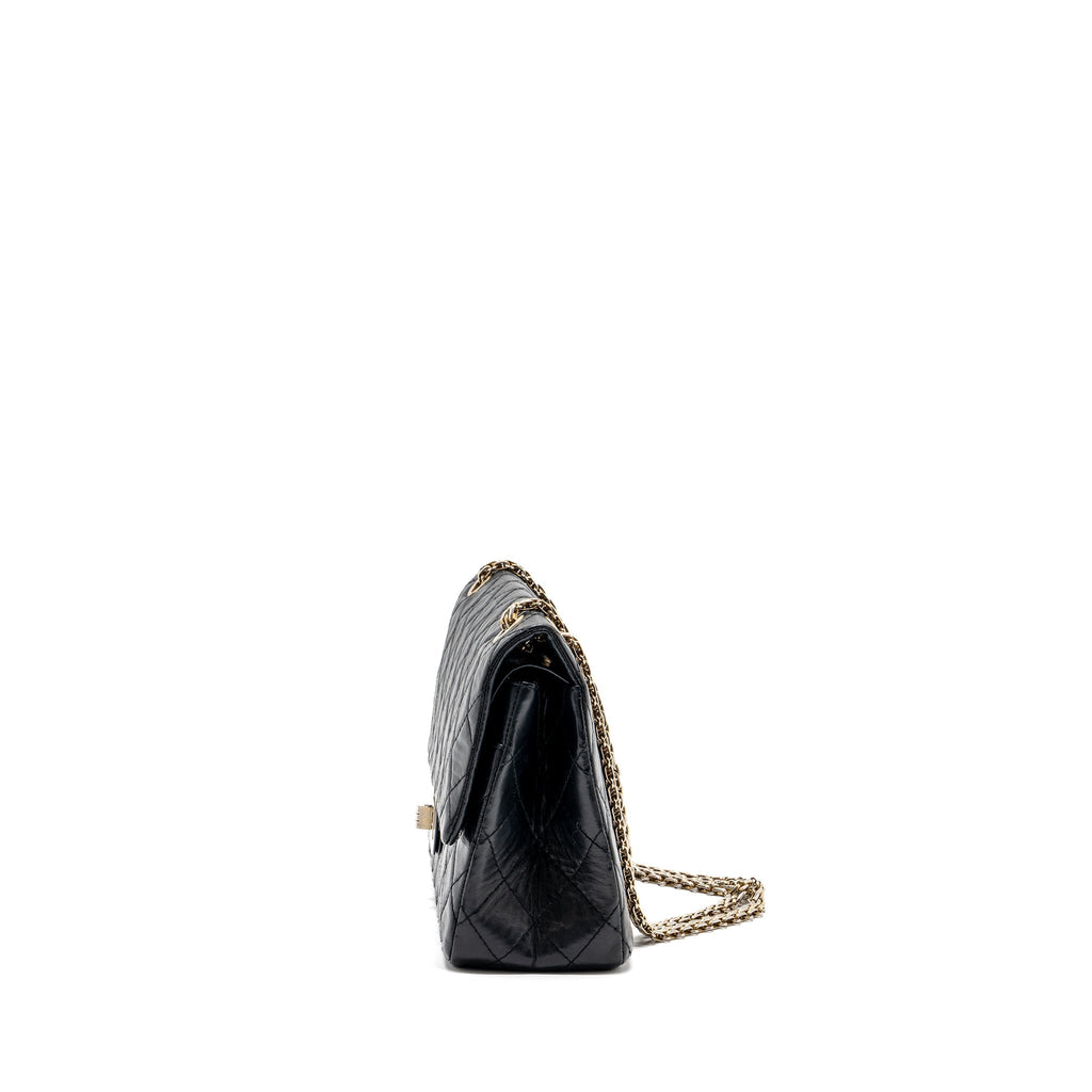 CHANEL LARGE 2.55 REISSUE FLAP BAG AGED CALFSKIN BLACK LGHW