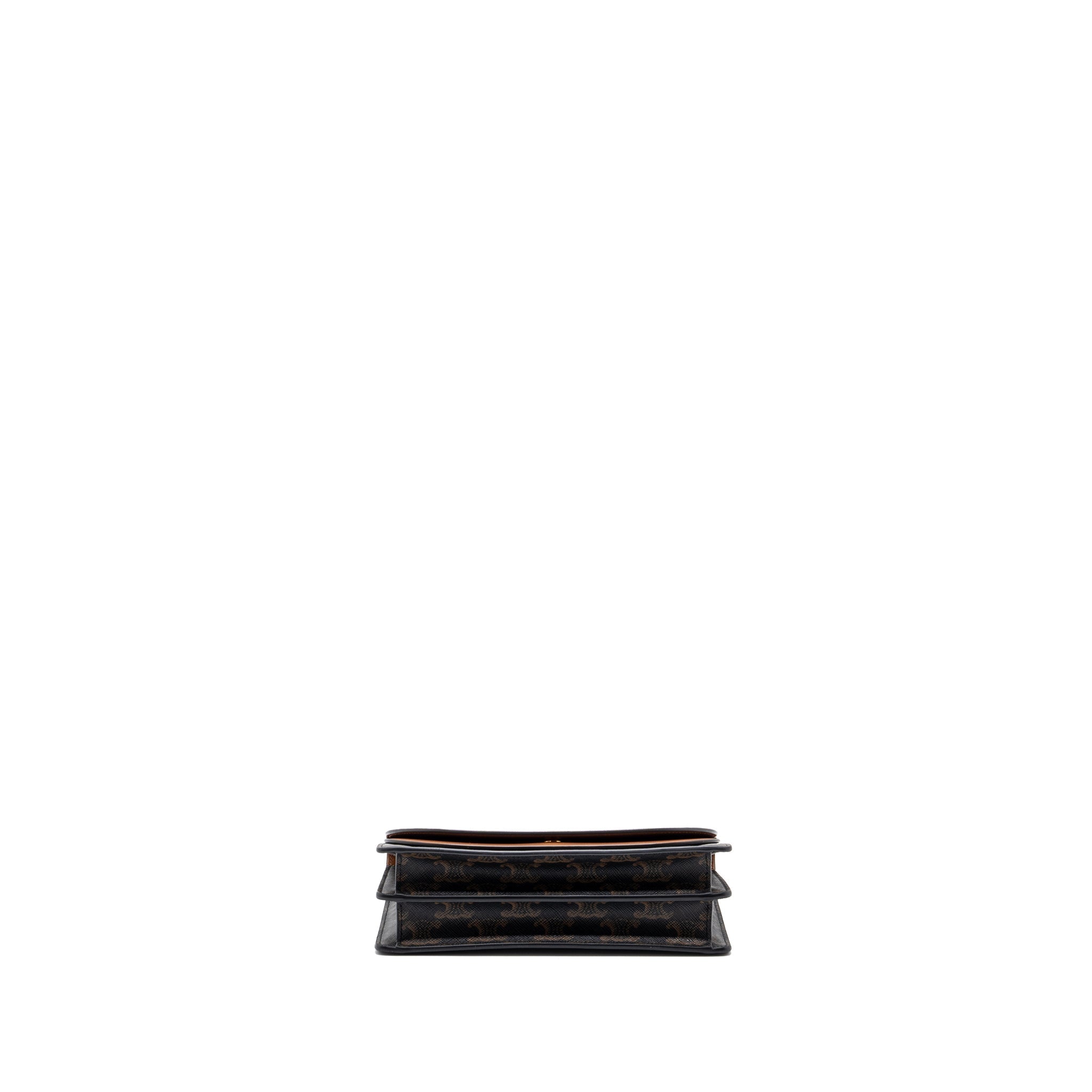 CELINE WALLET ON STRAP TRIOMPHE CANVAS / SMOOTH LAMBSKIN TAN WITH GHW