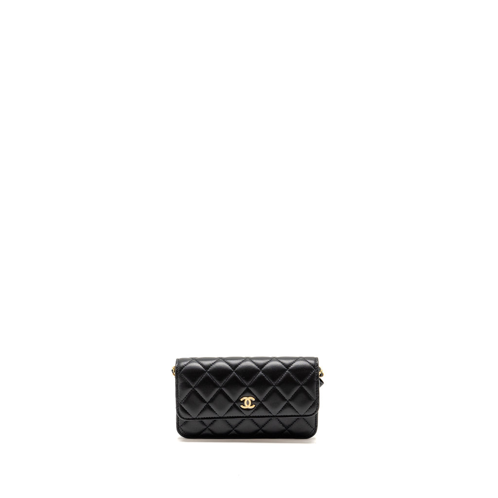 CHANEL PEARL CRUSH MINI FLAP WALLET WITH CHAIN LAMBSKIN BLACK GHW (MICROCHIP)