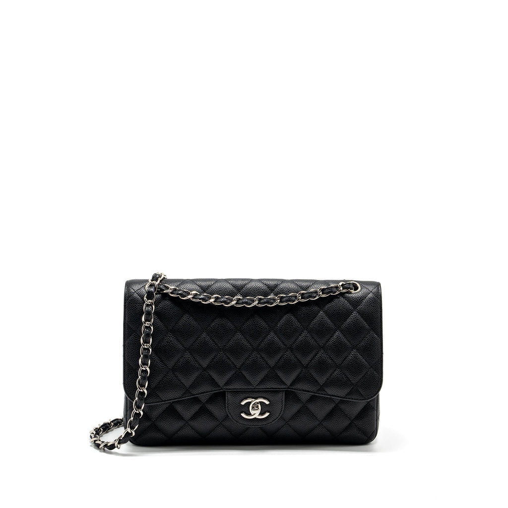 CHANEL JUMBO CLASSIC DOUBLE FLAP BAG CAVIAR BLACK SHW