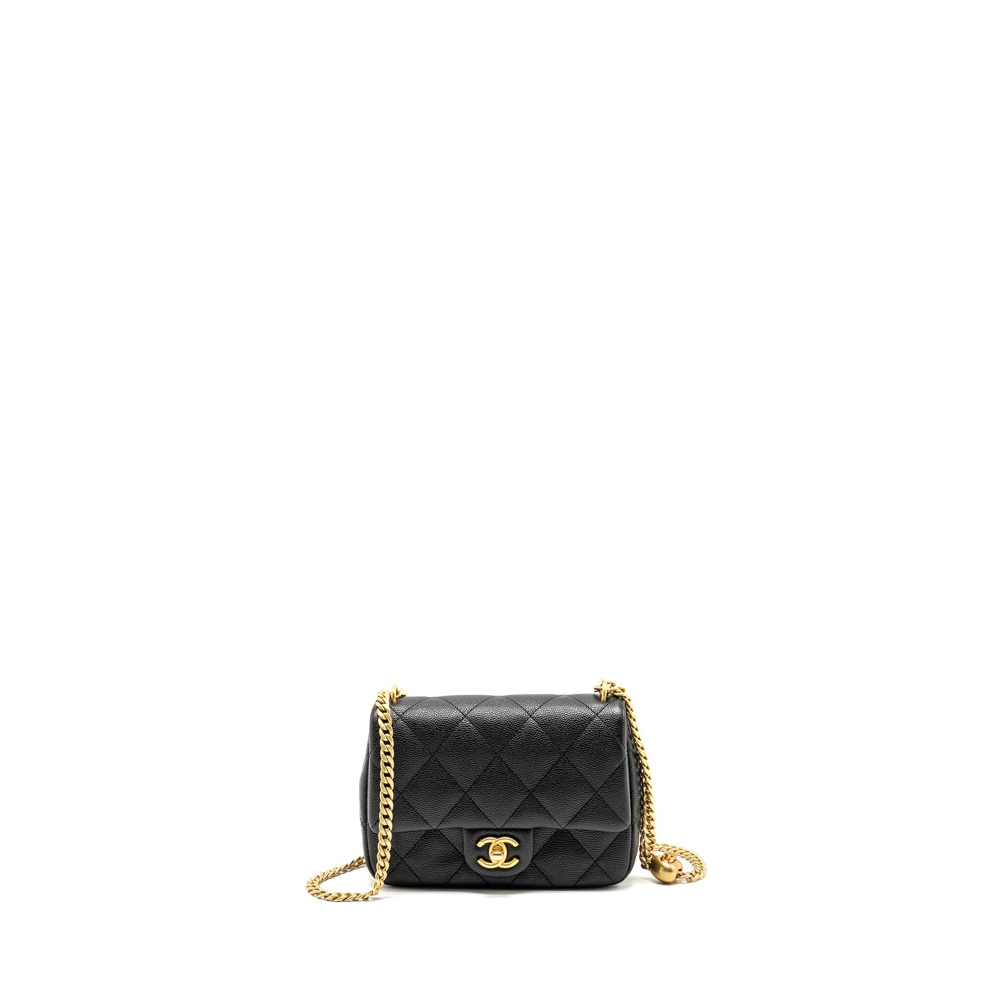 CHANEL COCO LOVE FLAP BAG ADJUSTABLE CHAIN CAVIAR BLACK GHW (MICROCHIP)