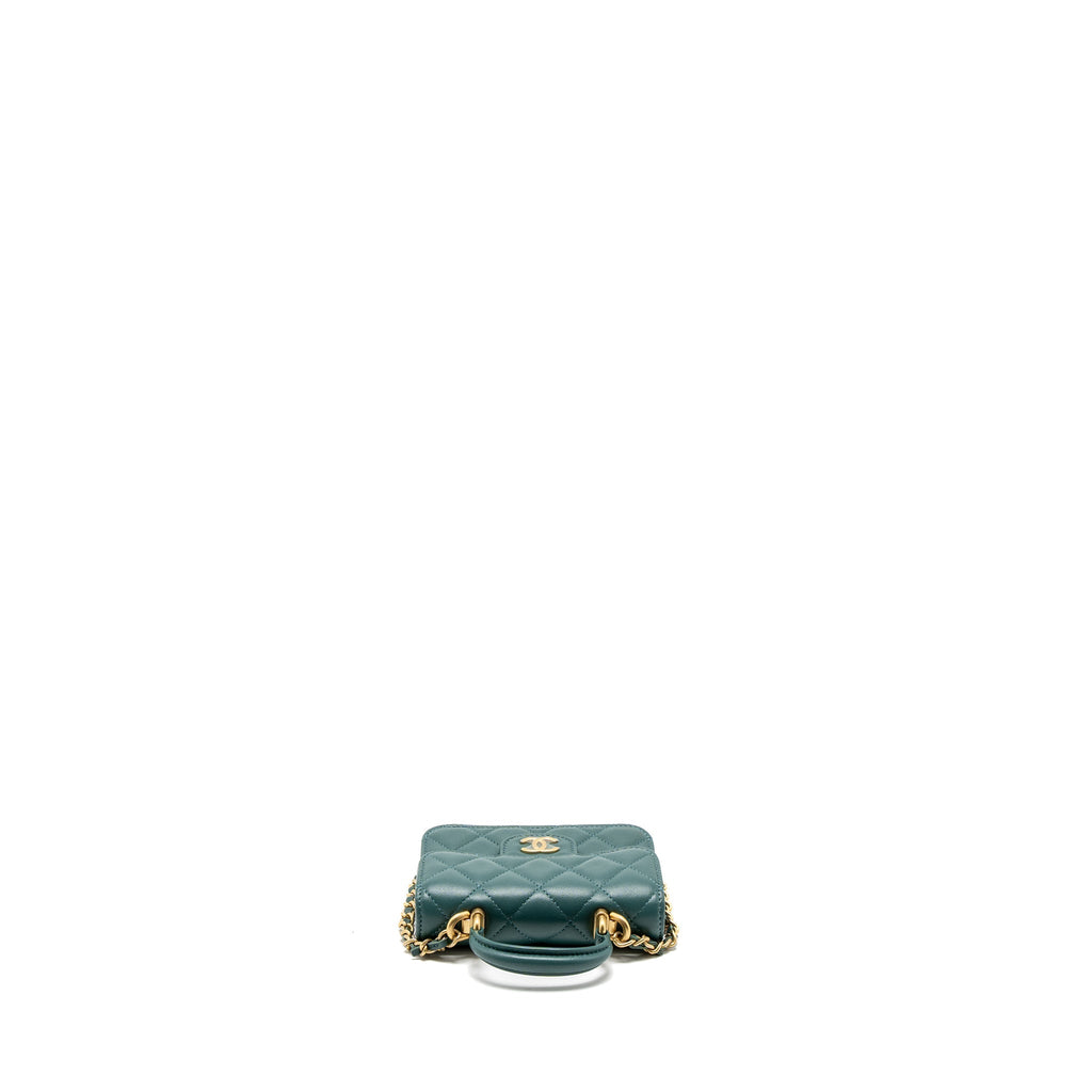 CHANEL MINI TOP HANDLE FLAP BAG LAMBSKIN GREEN BRUSHED GHW