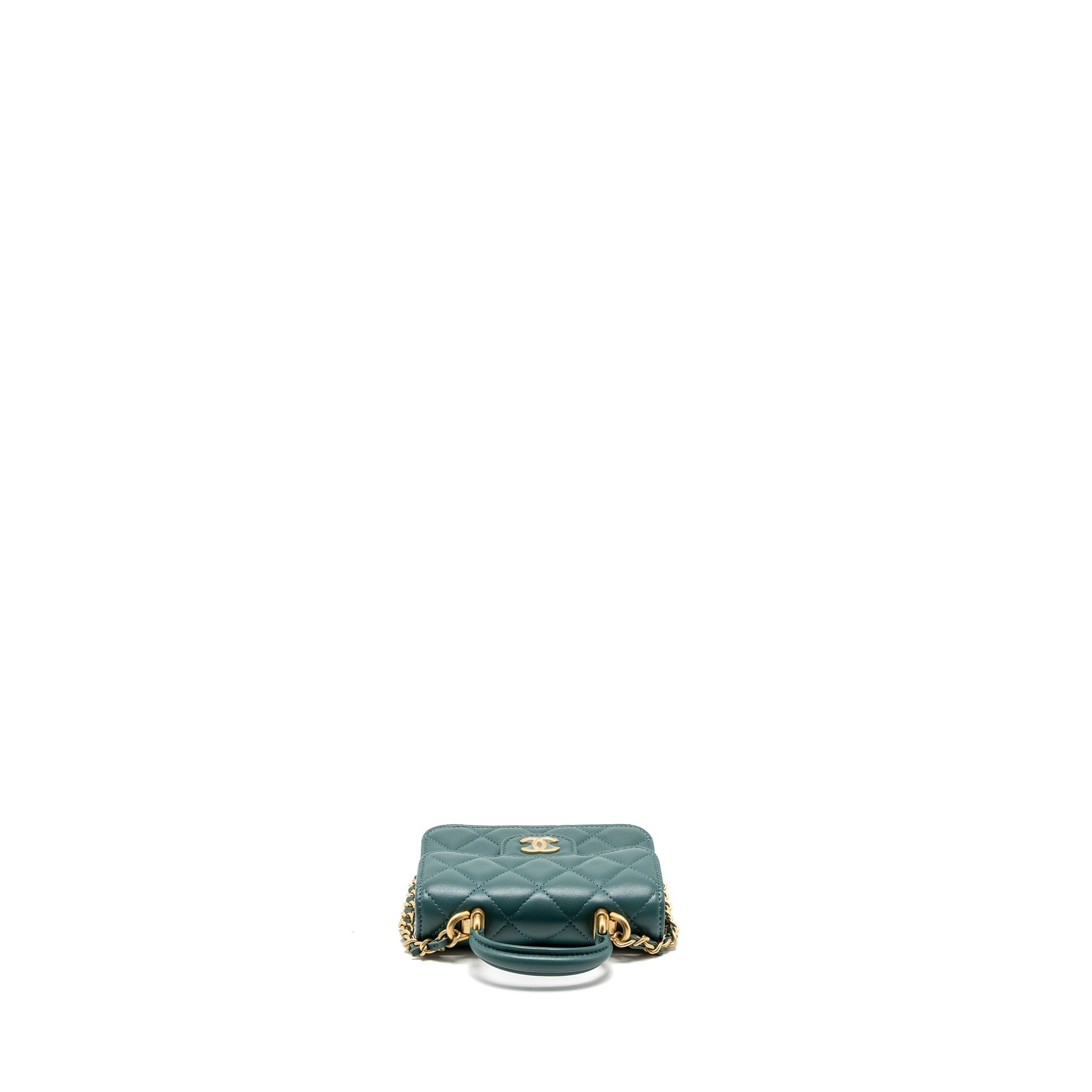 CHANEL MINI TOP HANDLE FLAP BAG LAMBSKIN GREEN BRUSHED GHW