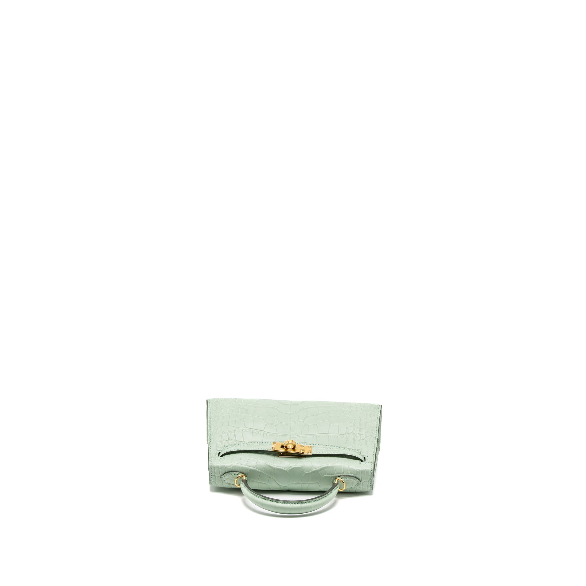 HERMES MINI KELLY ALLIGATOR MISSISSIPPIENSIS MATTE 6U VERT D’EAU GHW