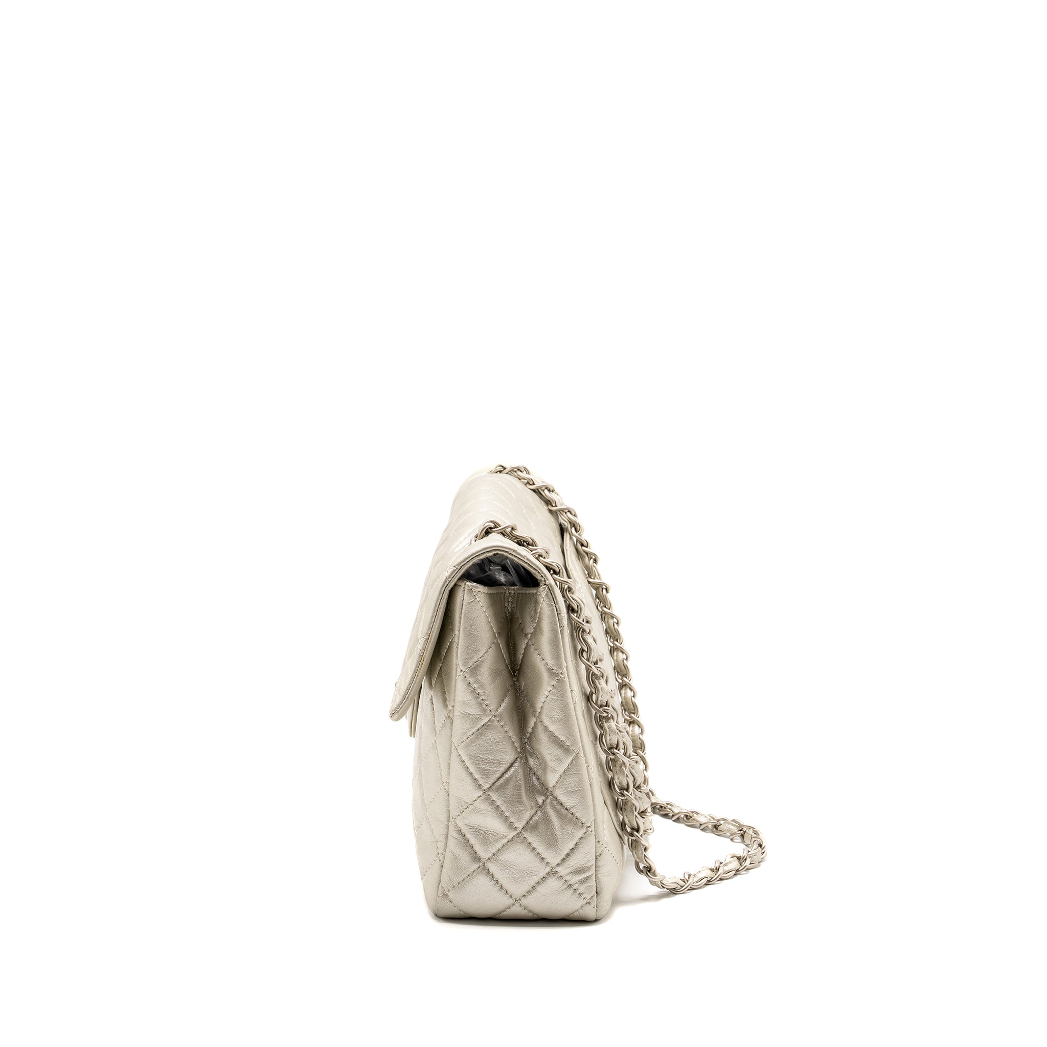 CHANEL CLASSIC QUILTED FLAP BAG LAMBSKIN METALLIC PALE GOLD SHW