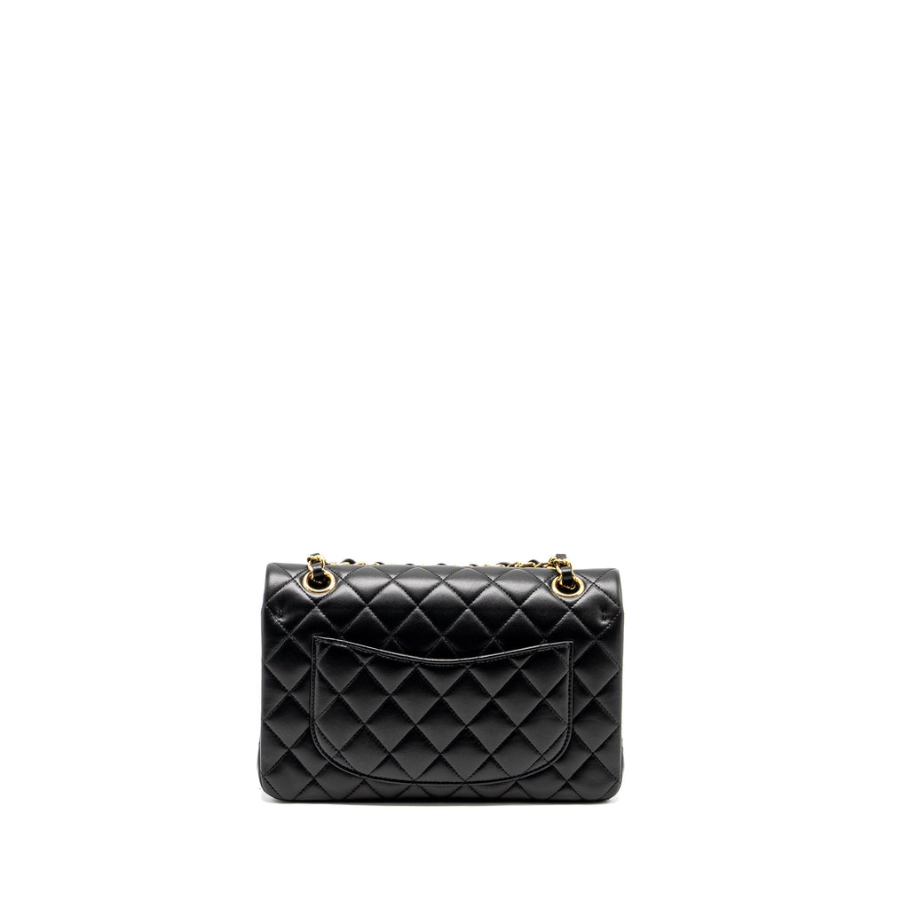 CHANEL SMALL CLASSIC DOUBLE FLAP BAG LAMBSKIN BLACK GHW (MICROCHIP)