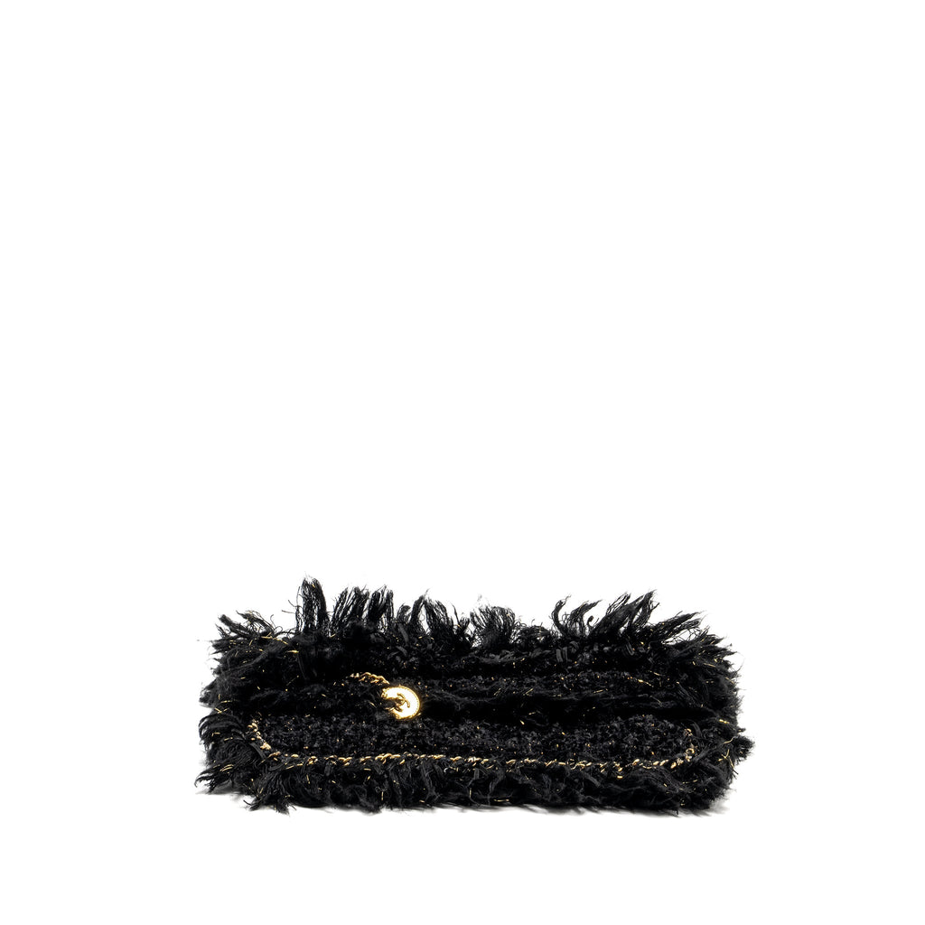 CHANEL FRINGE PARIS COSMOPOLITE CLUTCH TWEED BLACK GHW