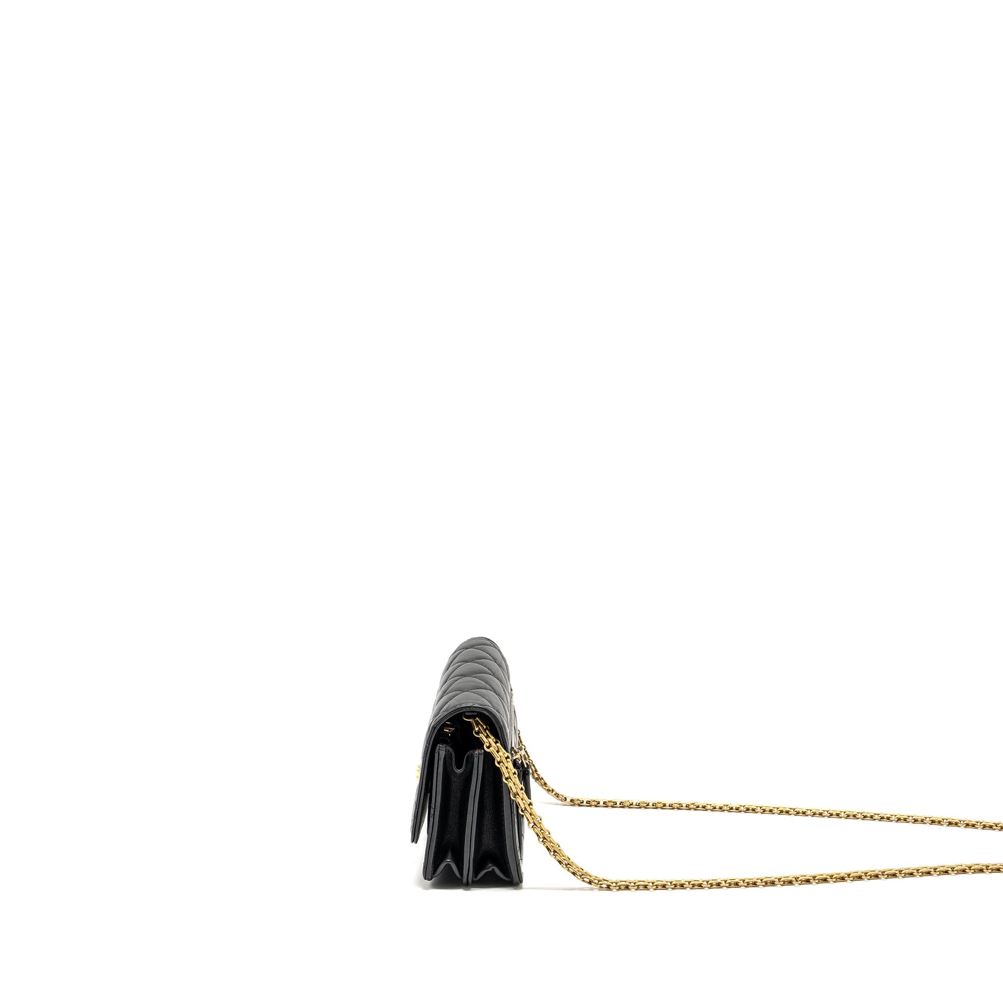 CHANEL MINI 2.55 REISSUE WALLET ON CHAIN AGED CALFSKIN BLACK GHW (MICROCHIP)