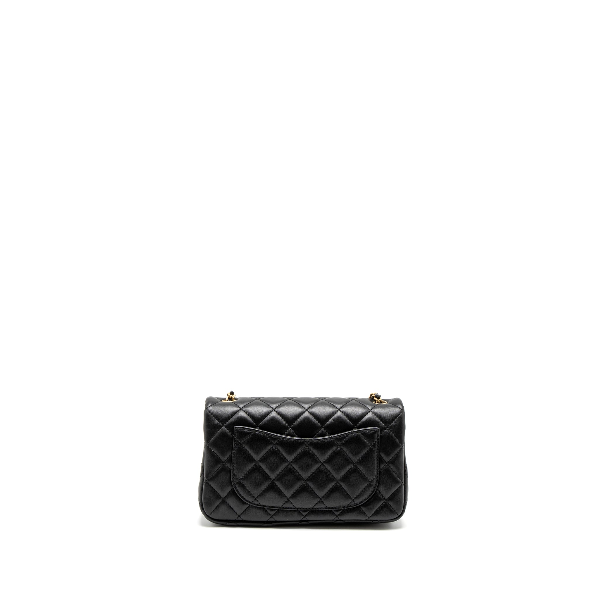 CHANEL PEARL CRUSH MINI RECTANGULAR LAMBSKIN BLACK BRUSHED GHW (MICROCHIP)
