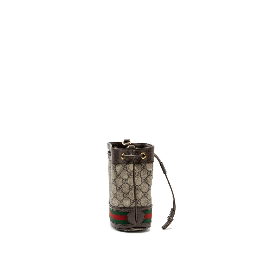 GUCCI OPHIDIA MINI GG BUCKET BAG BEIGE / EBONY GG SUPREME CANVAS GHW