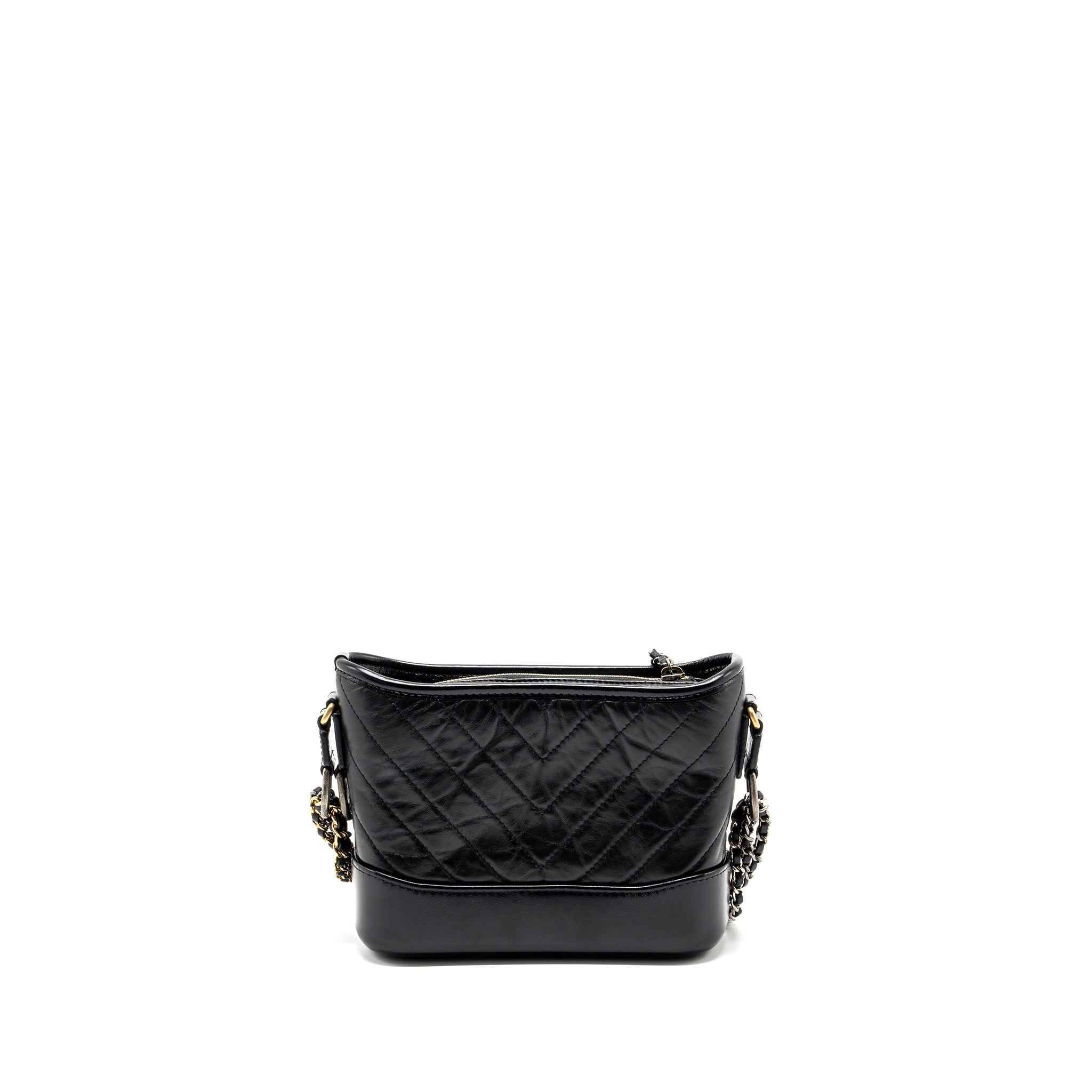CHANEL SMALL CHEVRON GABRIELLE BAG CALFSKIN BLACK MULTICOLOUR HARDWARE