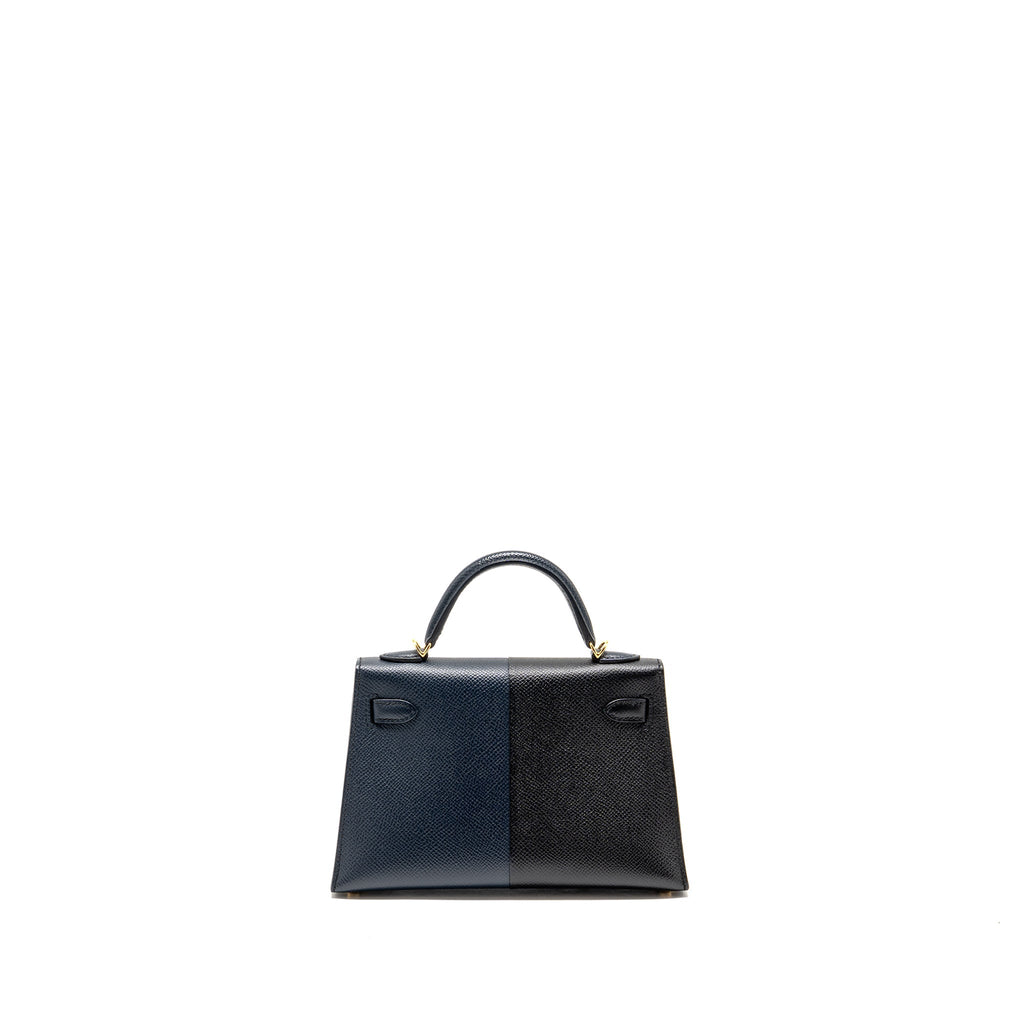 HERMES MINI KELLY II CASAQUE EPSOM BLEU INDIGO/NOIR/ROUGE GRENAT GHW