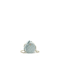 CHANEL MINI ROUND VANITY WITH RIBBON ON CHAIN LAMBSKIN LIGHT BLUE LGHW